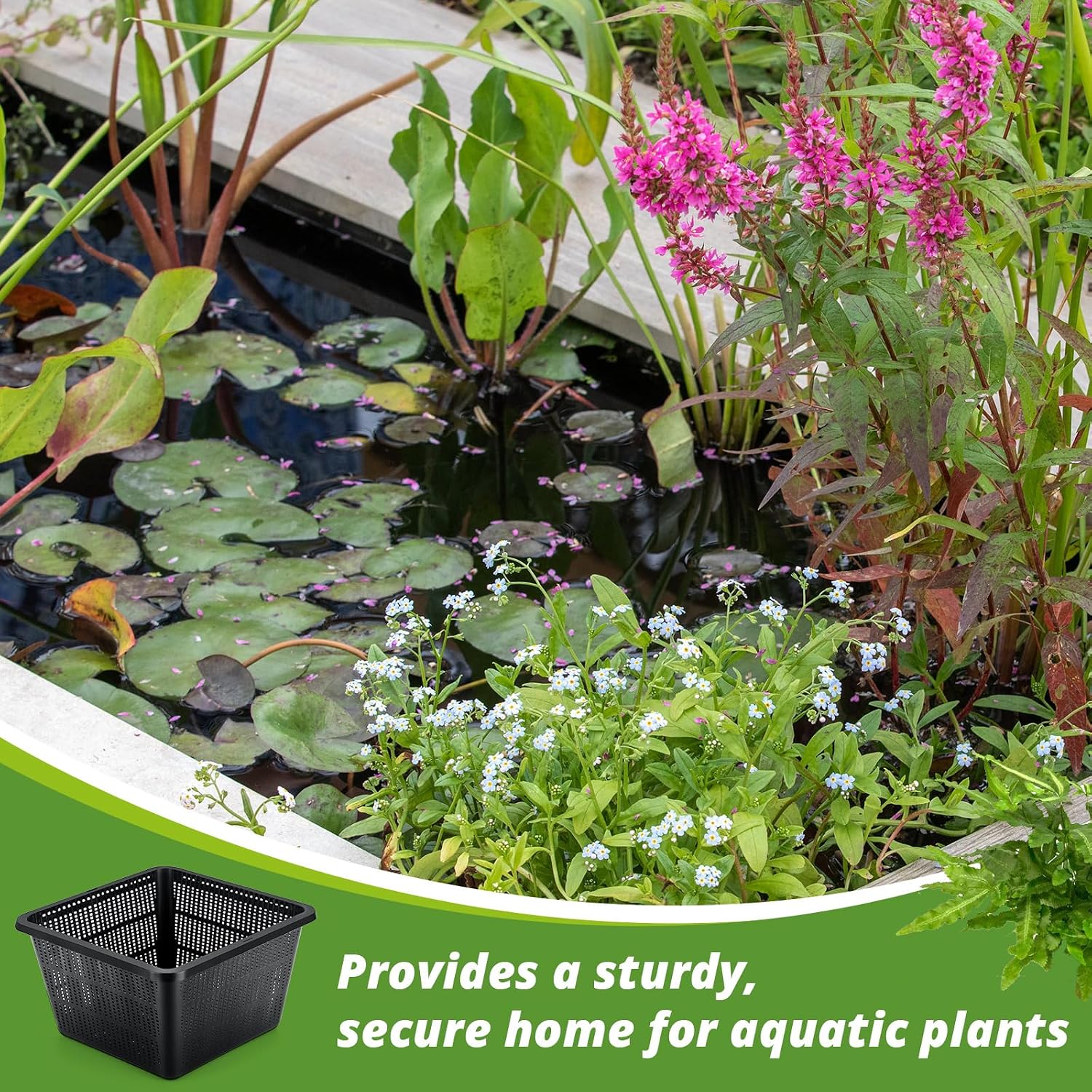 8 Pcs Aquatic Plant Baskets for Hydroponics Water Garden Plant Pots Black Plastic Mesh Basket 9 x 9 x 5.2 Inch Square