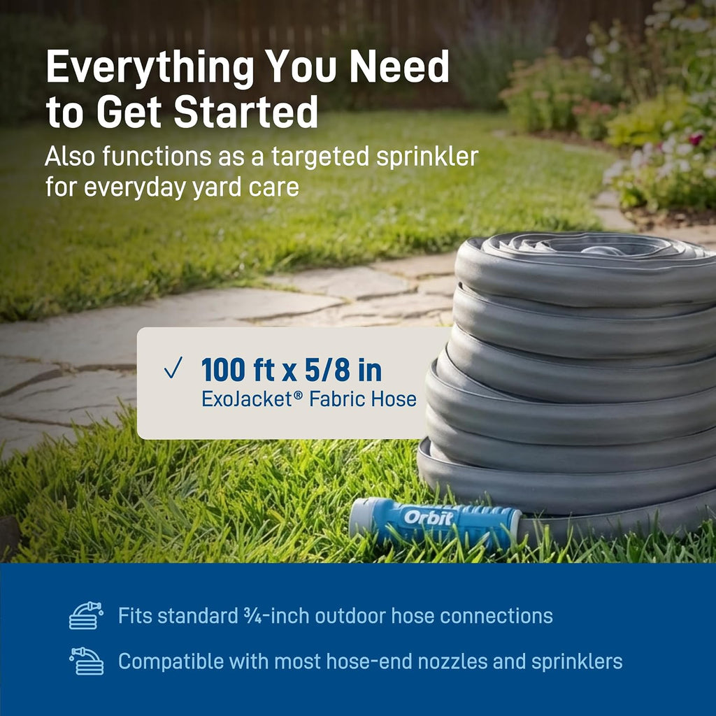 Orbit ExoJacket Fabric Garden Hose - 100 ft x 5/8 in - Heavy-Duty Fabric - Durable ExoJacket Construction - Antikink