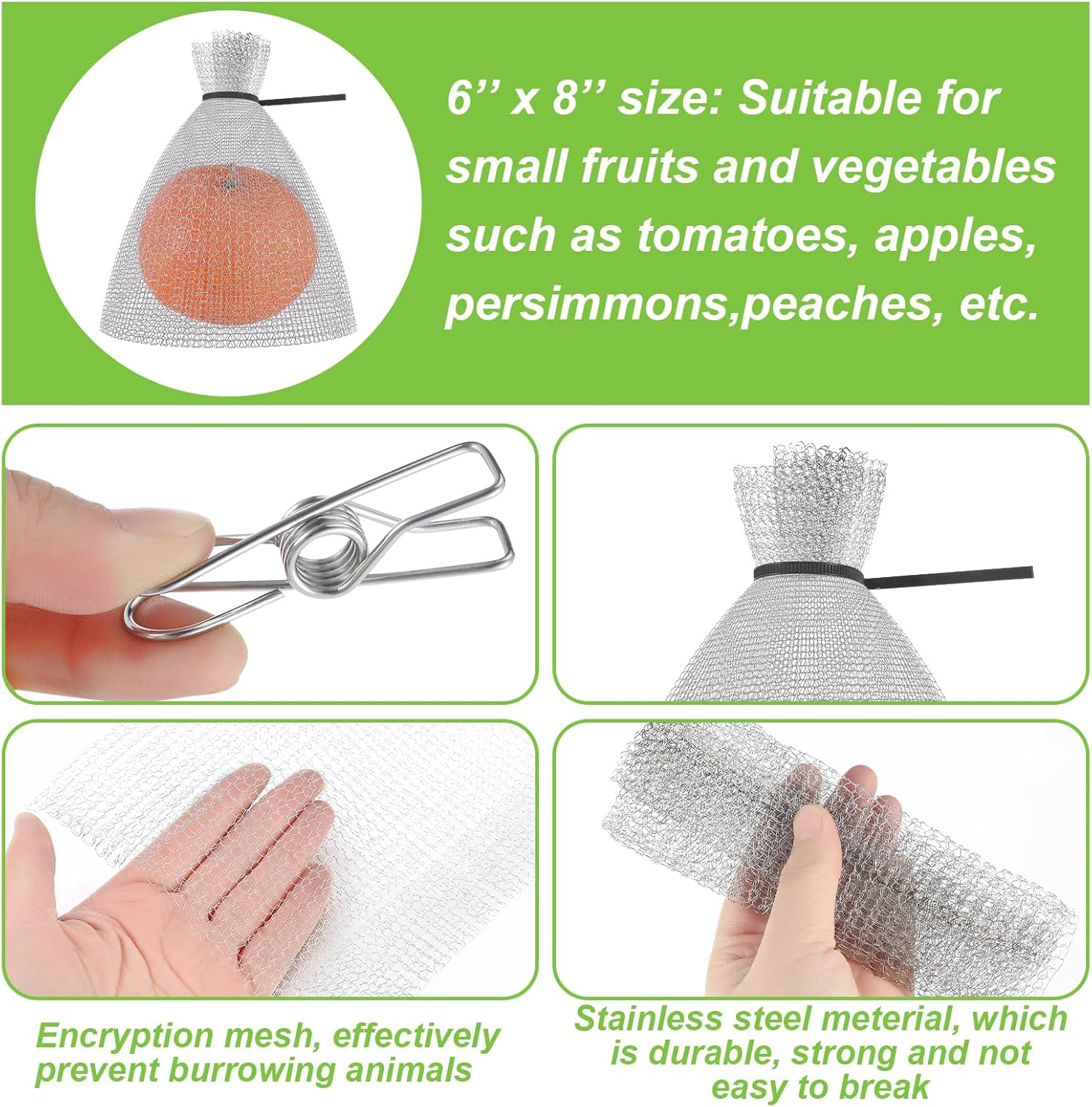 25 Pcs Fruit Protection Wire Mesh Bags 6 x 8 Inch Fruit Bags with Clips and Ties for Fruit Trees Netting Cover Bags