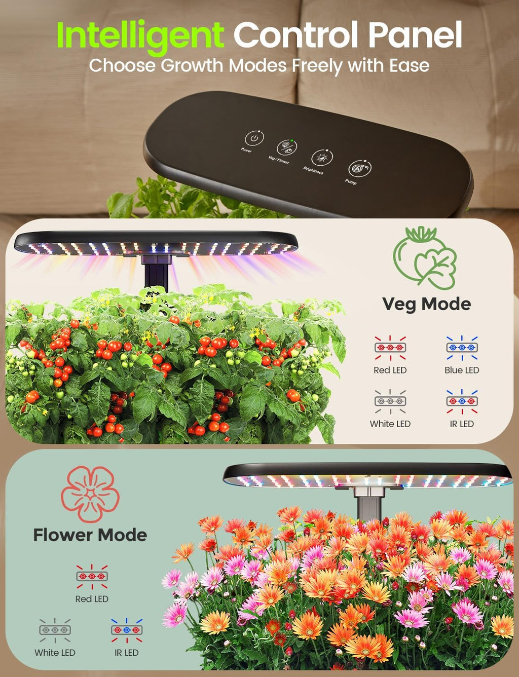 LETPOT Hydroponics Growing System, 12 Pods Indoor Herb Garden Kit with 24W LED Grow Light, 5.5L Water Tank & 16"