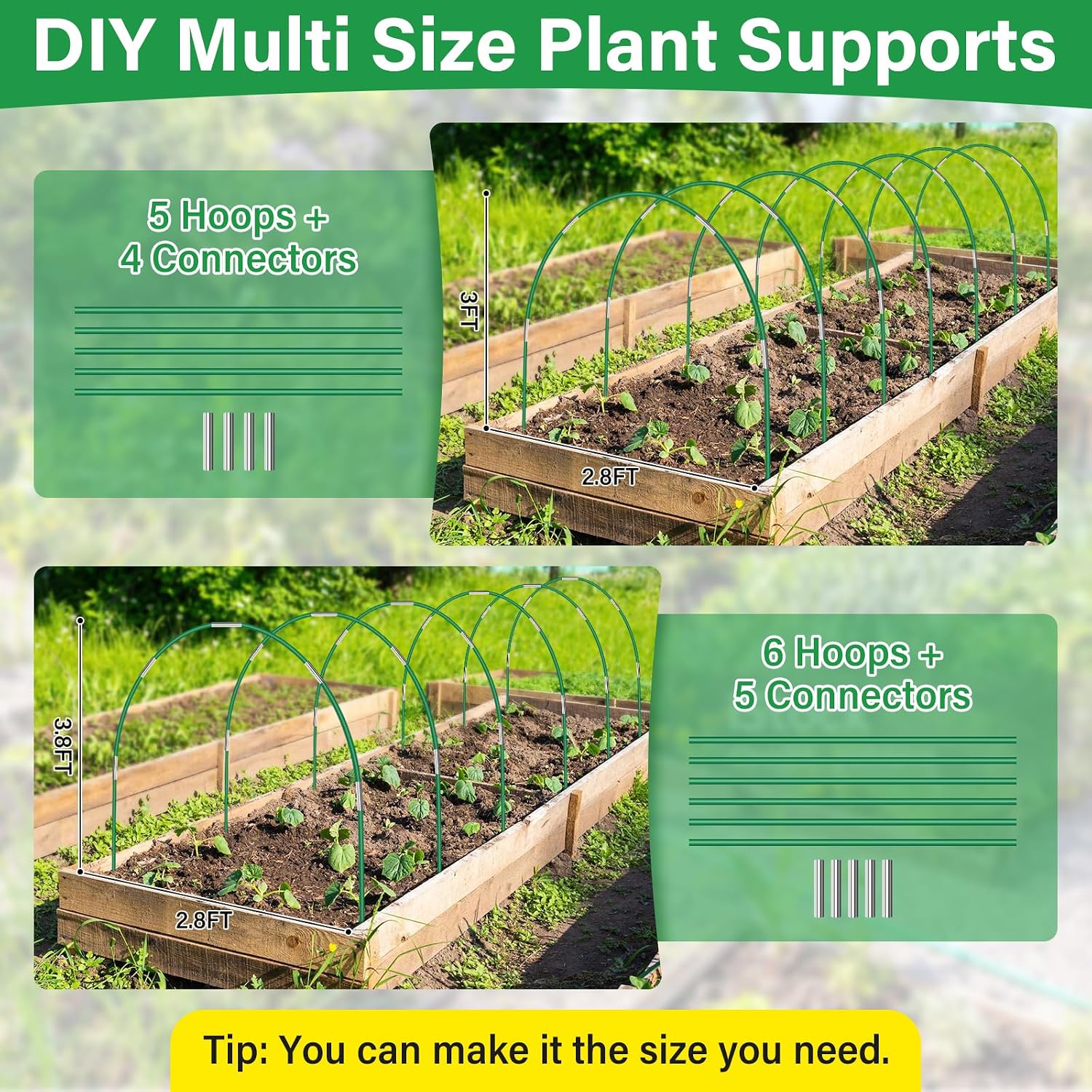 Garden Mesh Netting Kit for Raised Beds, 10x33FT Ultra Fine Mesh Netting&6 Sets 8FT Fiberglass Garden Hoops, Insect