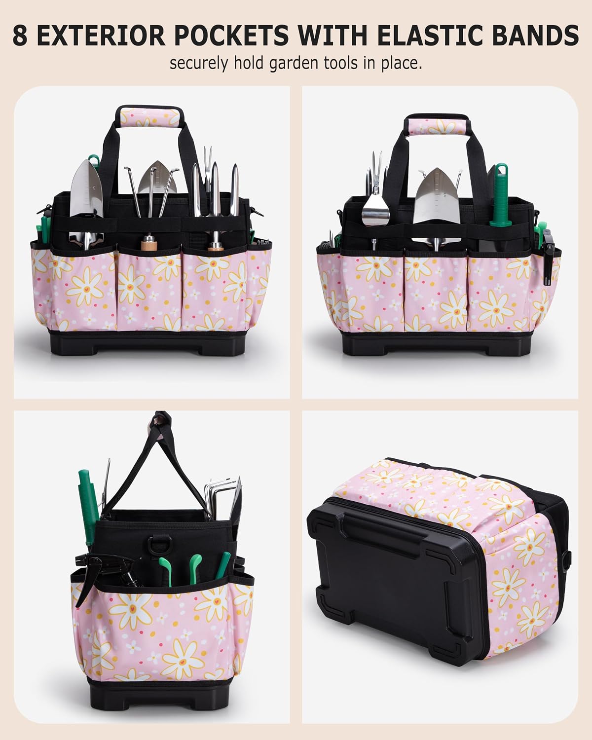 Marscamd Garden Tool Bag with Hard Bottom, Garden Tote with Shoulder Strap | Multiple Pockets, No Accessories Included