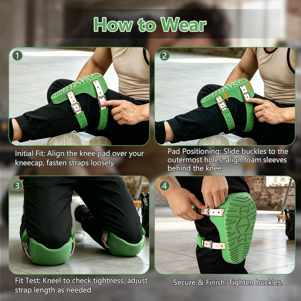 Knee Pads for Work, Roofing Knee Saver with Soft Foam Sleeves, Non-Slip Bottom, Leather Strap, Impact & Abrasion