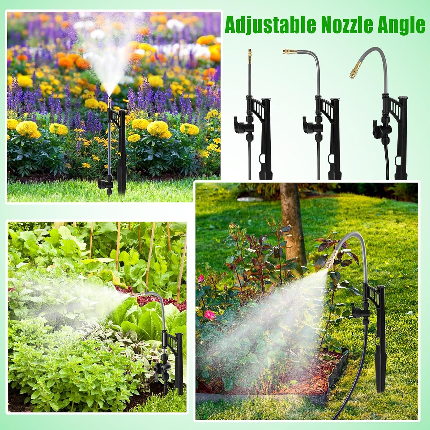 15 Sets 360° Adjustable Irrigation Misting Heads with Stake | Micro Spray Emitters with 1/4" Irrigation Tubing on Riser