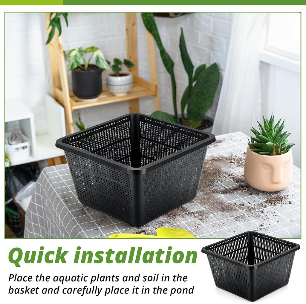 8 Pcs Aquatic Plant Baskets for Hydroponics Water Garden Plant Pots Black Plastic Mesh Basket 9 x 9 x 5.2 Inch Square