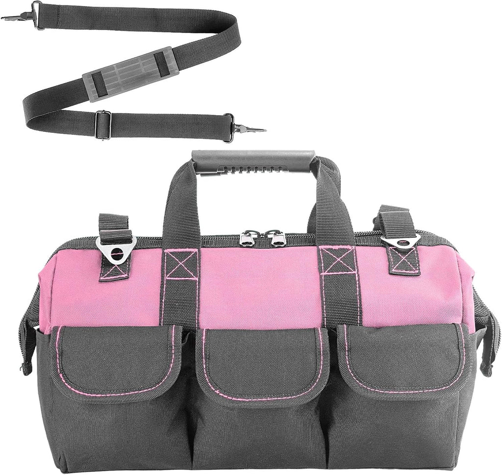 Garden Tools Bag 16inch Wide Mouth Women's Tool Bag with Molded Base and Plastic-Padded, Inside Pockets for Tool