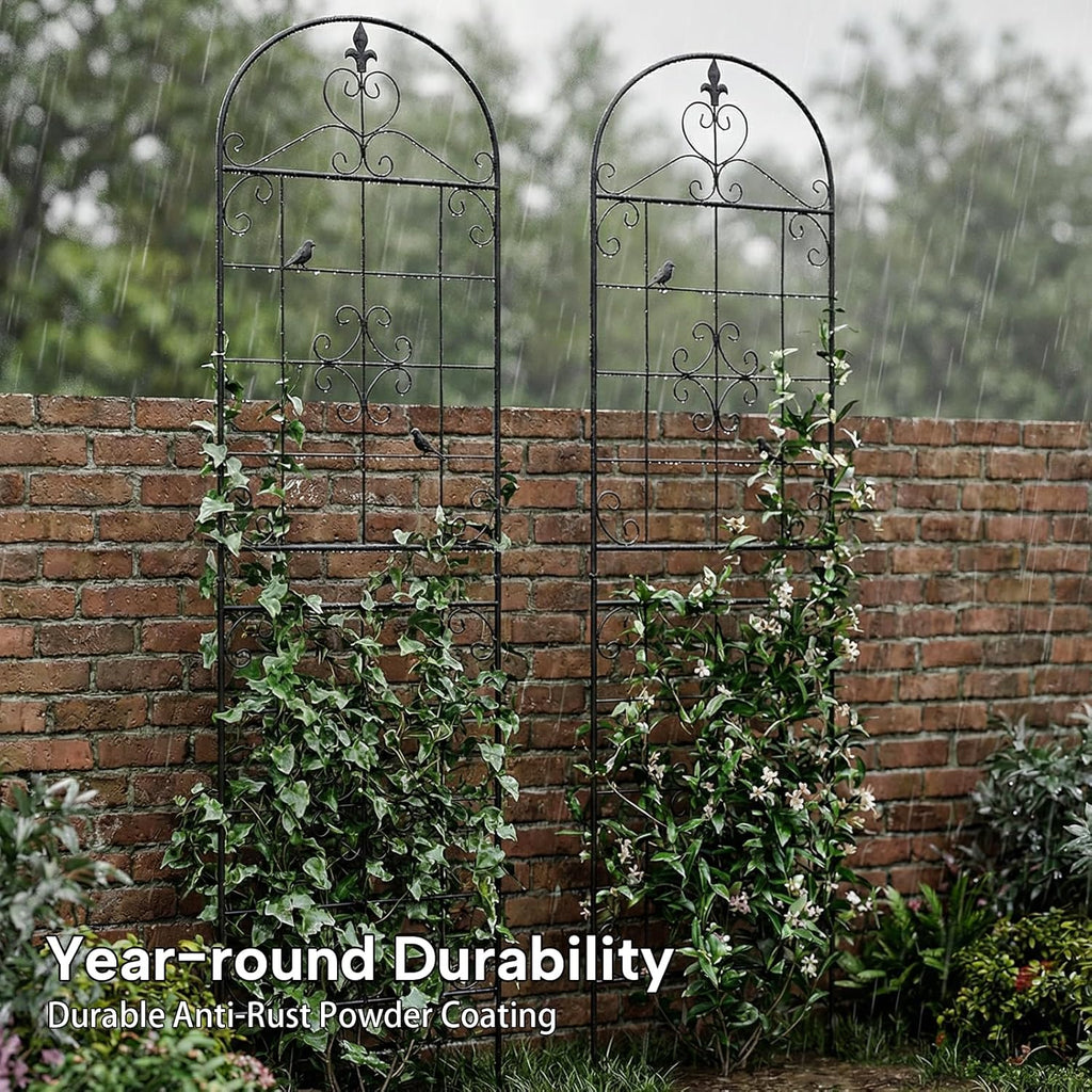 70.8" Black Metal Garden Trellis for Climbing Plants, 2 Pack | Rustproof steel lattice supports roses, clematis