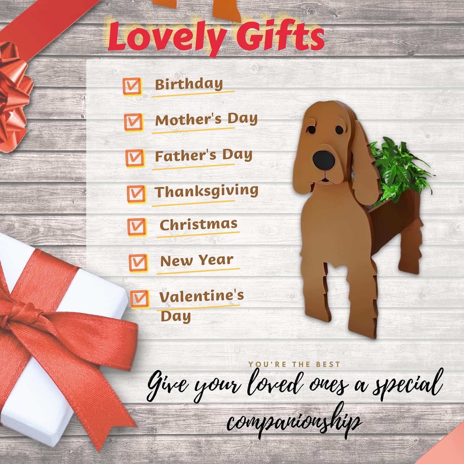 Brown Cocker Spaniel Dog Planter Pots, Animal Shaped Flower Pot | Cute Plant Gift for Women and Pet Lovers, Indoor