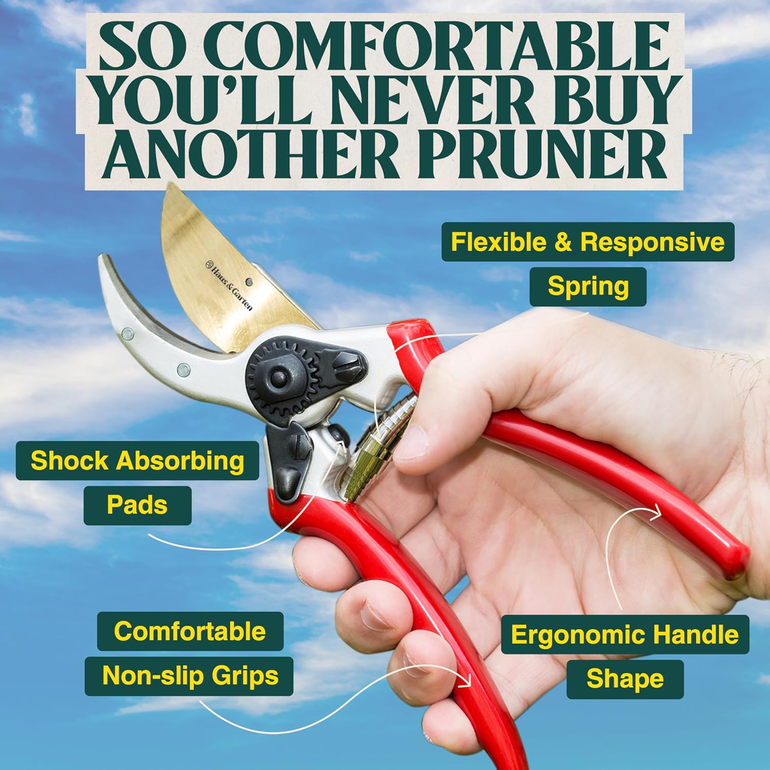 Haus & Garten ClassicPRO 8.5" Professional Premium Titanium Bypass Pruning Shears - Use As Pruners, Garden Shears
