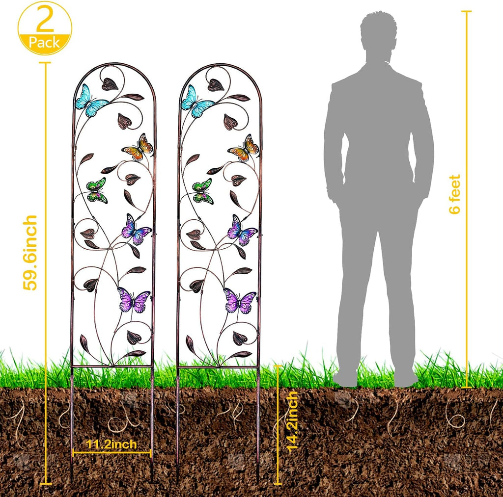 Aboxoo 2-Pack Butterfly Metal Garden Trellis, 60" Decorative Outdoor Fence | For climbing