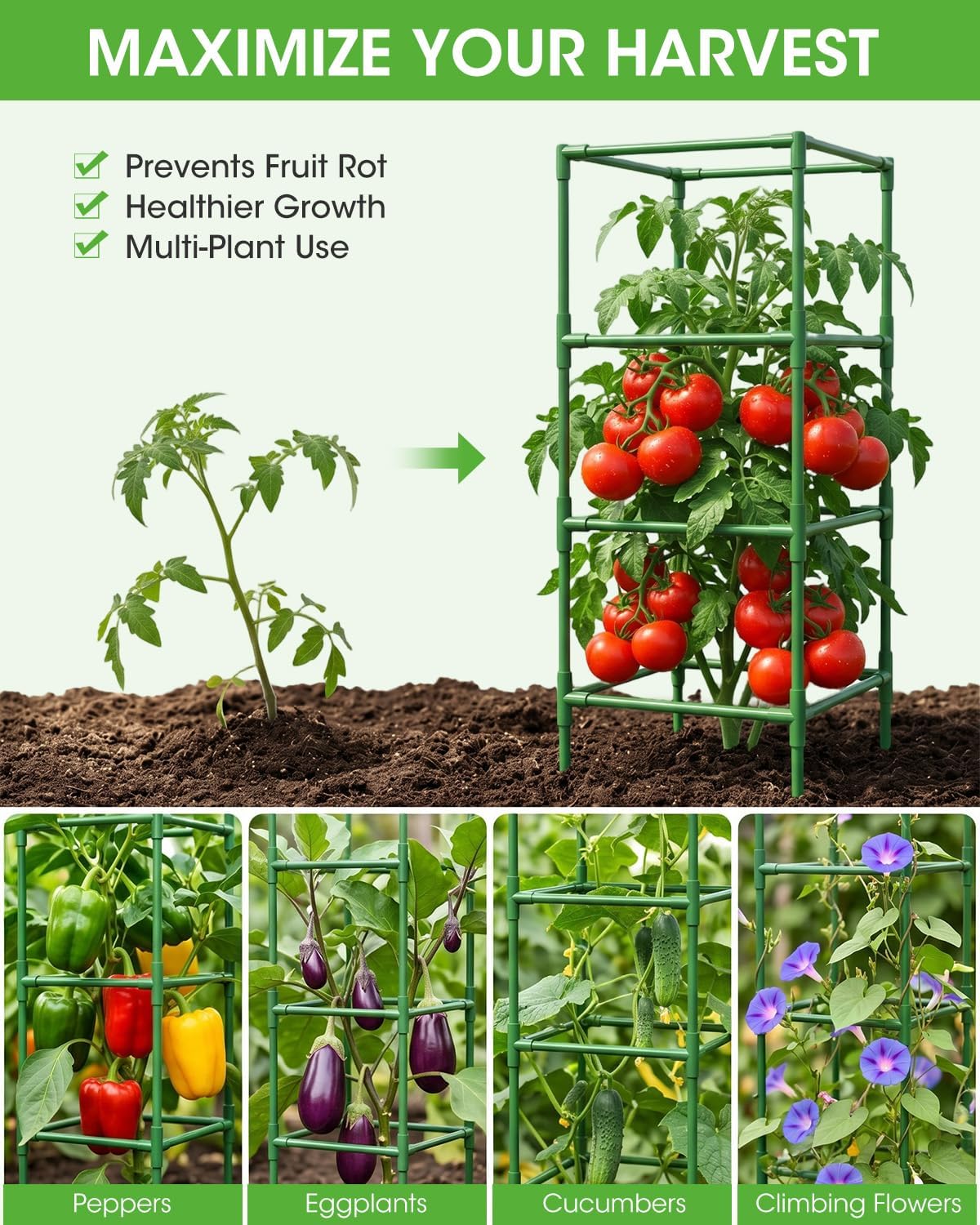 3 Pack Tomato Cages,Square Tomato Plant Stakes Support Cages Trellis for Garden Climbing Vegetables Flowers
