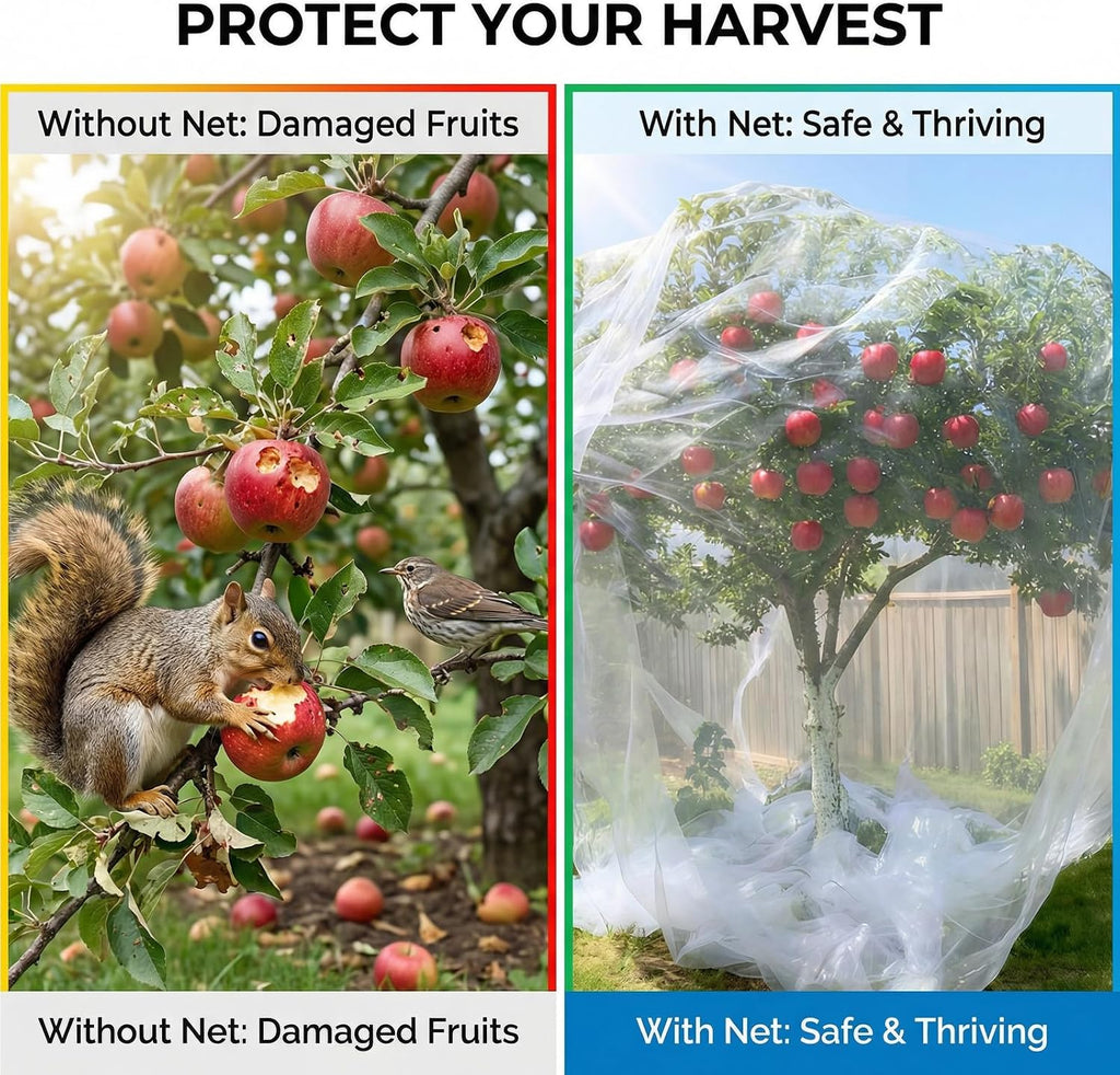 13x13Ft Large Fruit Tree Netting Cover Zipper Drawstring Garden Pest Mesh | UV-resistant polyethylene mesh, blocks