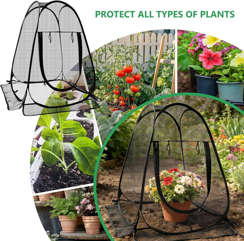 2 Pack 28 x 28 x 32 Inch Pop-up Gardening Net Cover with 8 Extended Stakes, Windproof Blizzard-Resistant, Plant Tent