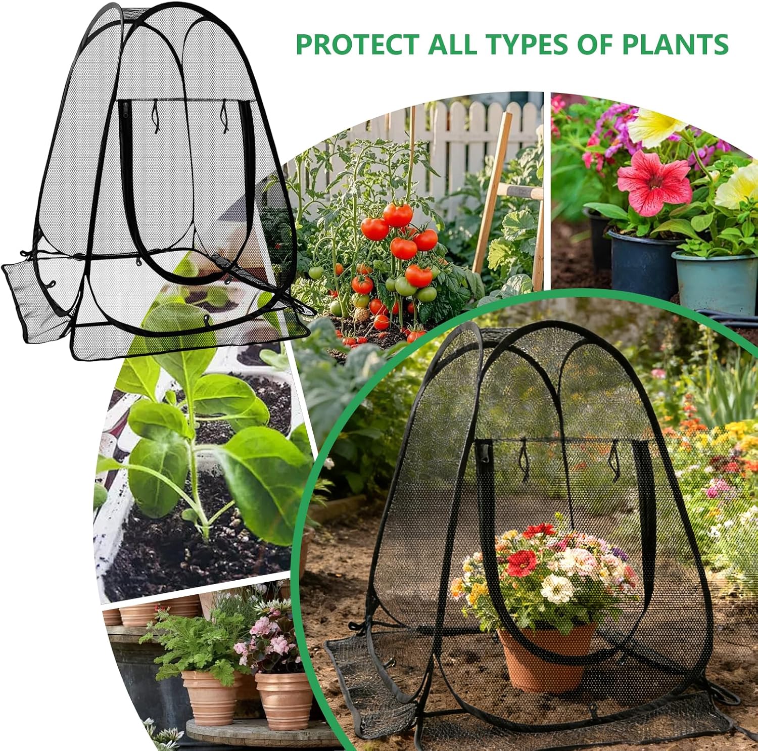 2 Pack 28 x 28 x 32 Inch Pop-up Gardening Net Cover with 8 Extended Stakes, Windproof Blizzard-Resistant, Plant Tent