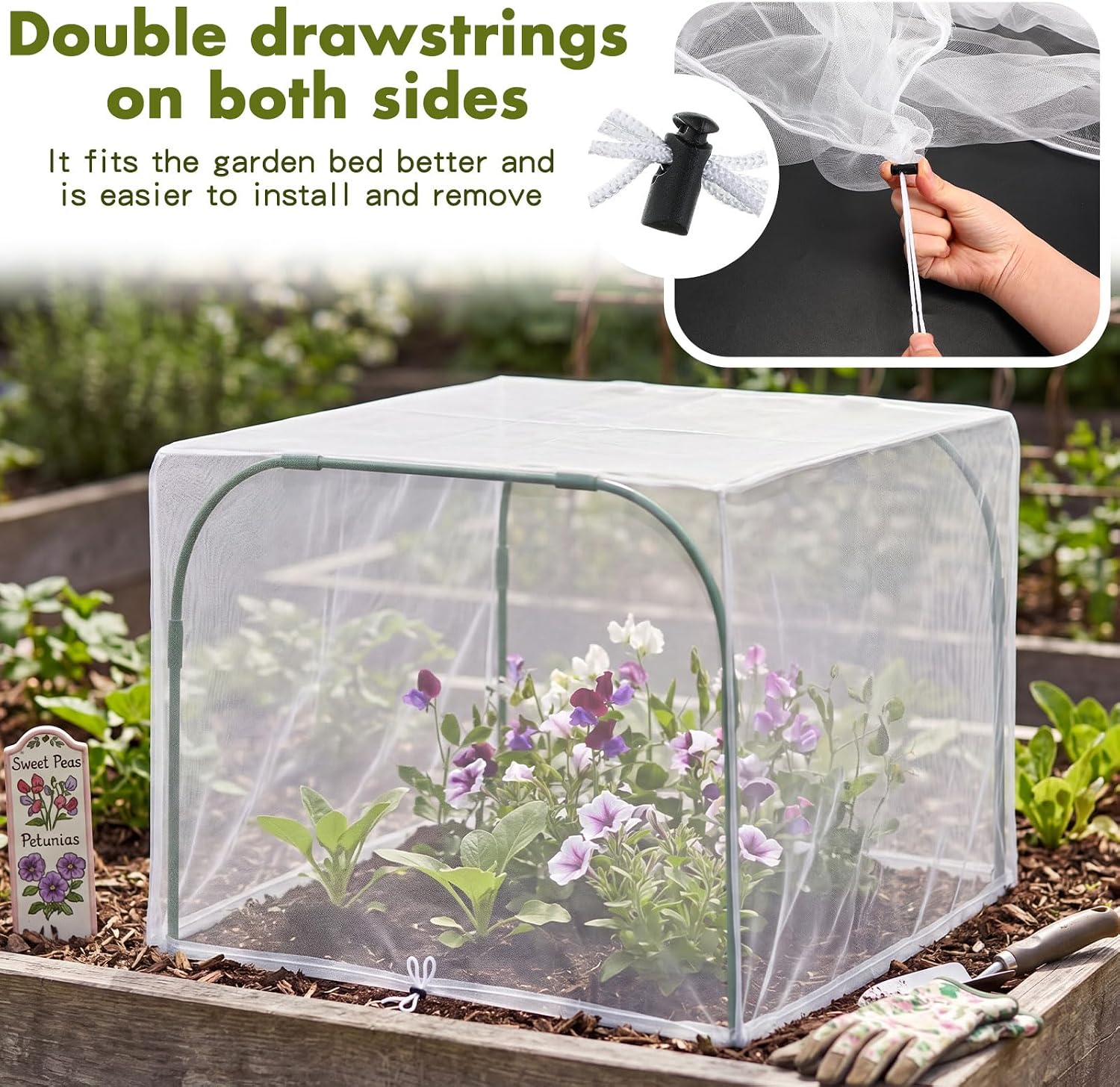 Woanger 2 Pack Garden Netting for Raised Beds Rectangular Pest Barrier with Hoops for Garden Protection Plant Mesh