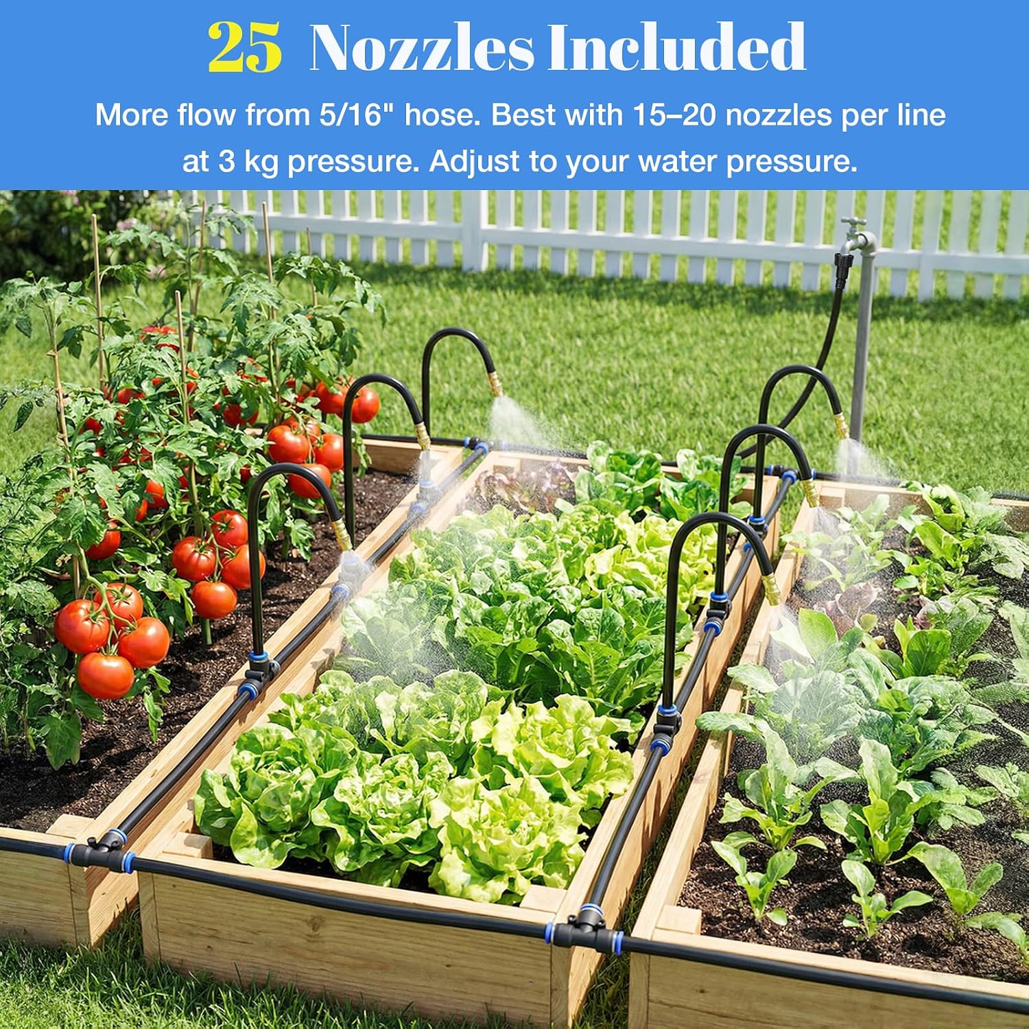 GOTGELIF 100FT Drip Irrigation Kit, with 25Pcs 360° Adjustable Nozzles, 5/16" Tubing, 30 T-connectors, Water-Saving