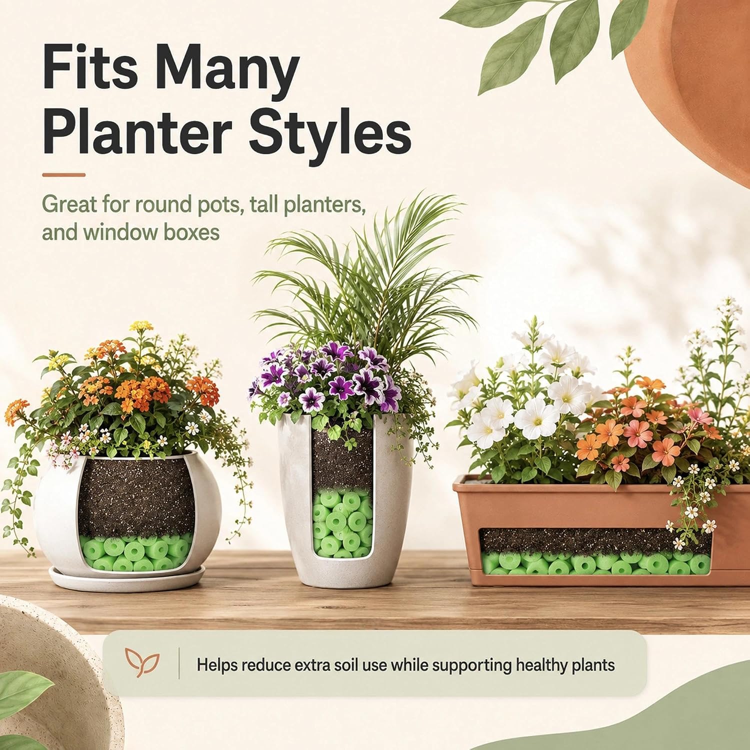 50 Pack Planter Drainage Inserts, Flower Pot Foam Inserts for Outdoor Planters, 50mm Foam Planter Filler, Lightweight