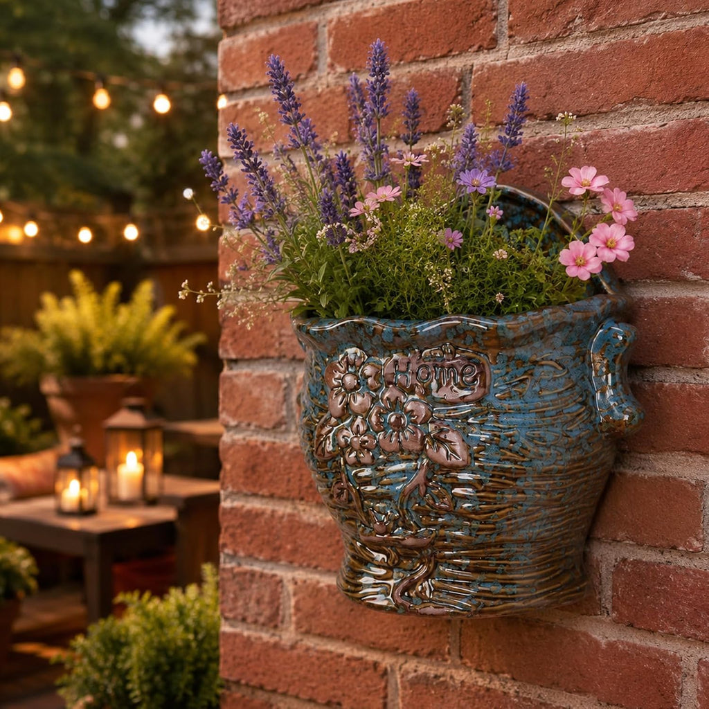 Ceramic Wall Planter for Indoor and Outdoor Plants, Decorative Ceramic Hanging Planter with Drainage Hole, Wall Hanging