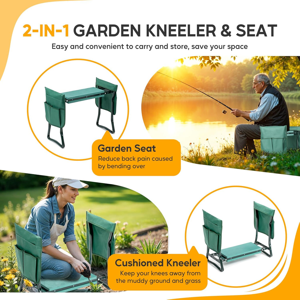 Simple Deluxe Garden Kneeler and Seat, Foldable Kneeling Stool with Thicker EVA Foam Pad, Heavy Duty Bench with Tool