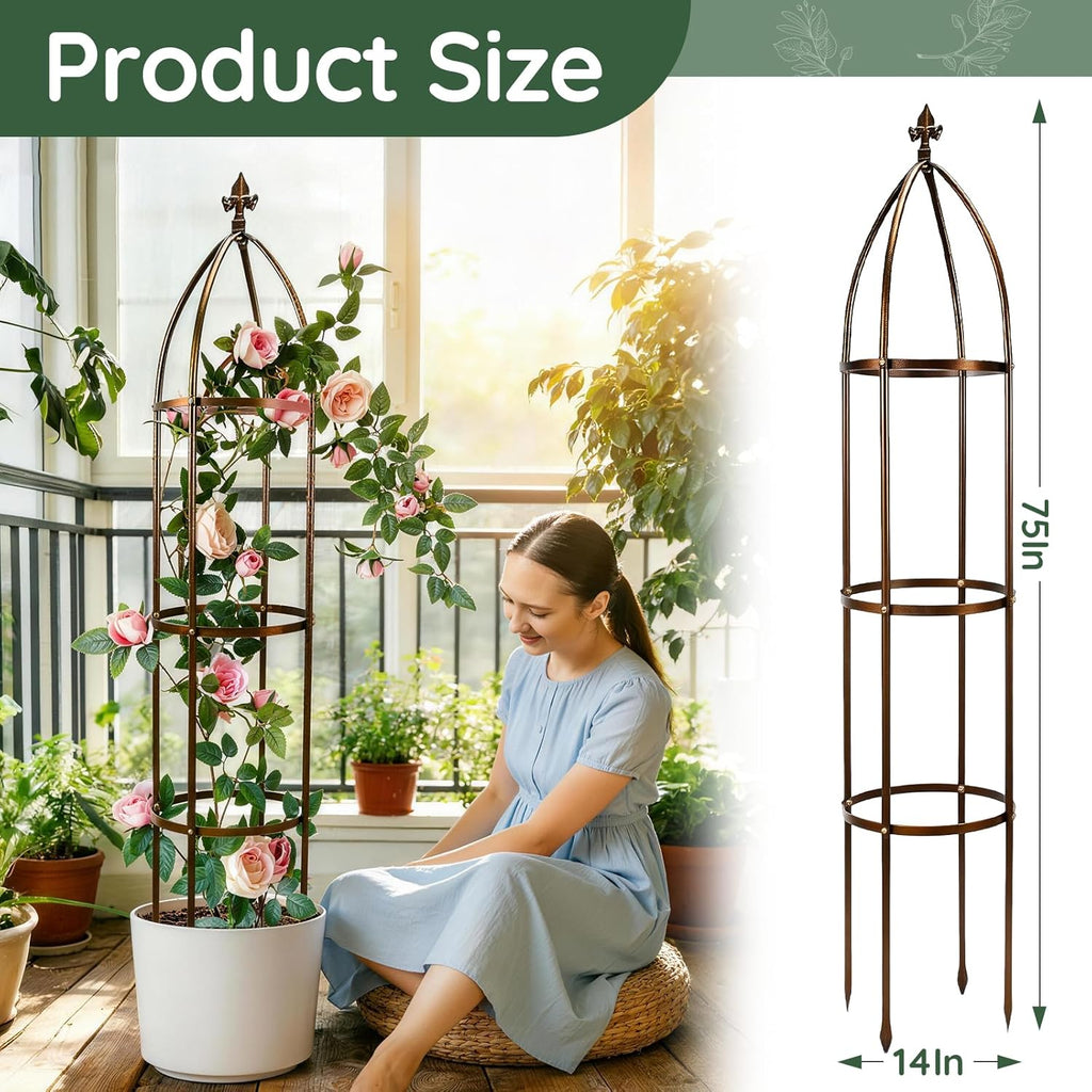 6.3FT, 100% Metal Thickened Garden Obelisk Trellis for Climbing Plants | 16mm Thick Steel Tubes, Sturdy Garden Trellis