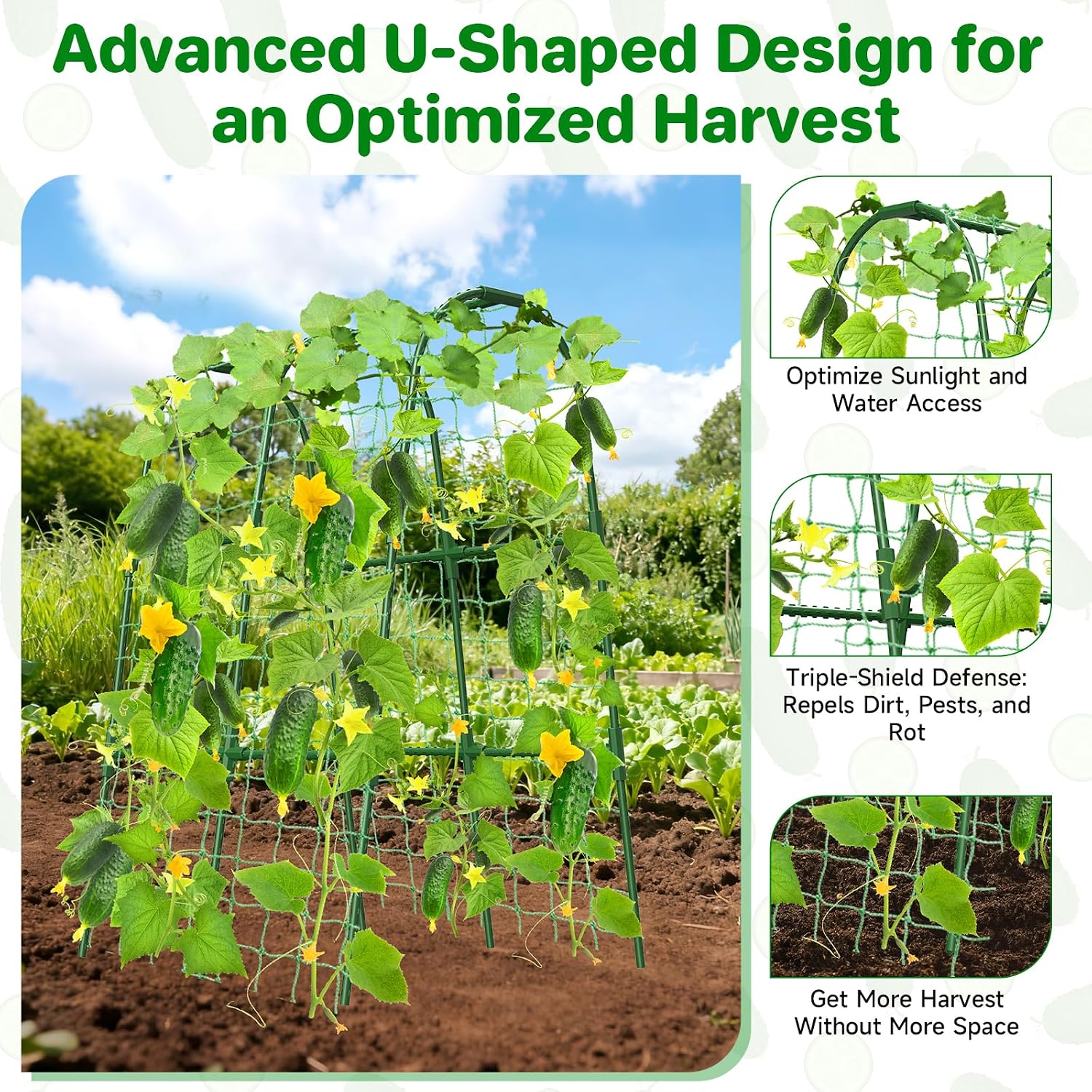 Cucumber Trellis for Raised Bed, U-Shape Garden Trellis for Climbing Plants Outdoor, Metal Arch Trellis for Vegetables