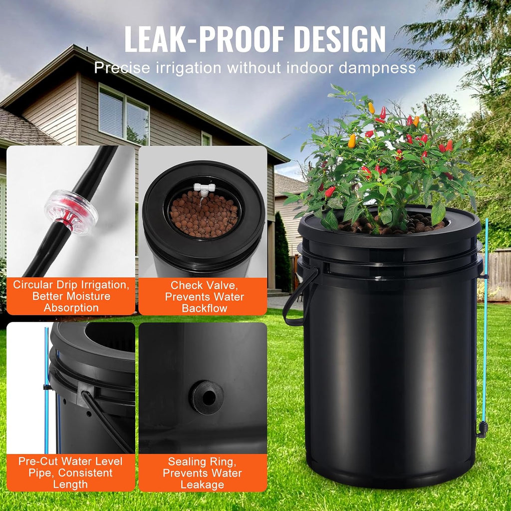 VEVOR DWC Hydroponics Grow System, Hydroponic Growing System with Top Drip Kit, Deep Water Culture 5-Gallon 2 Buckets