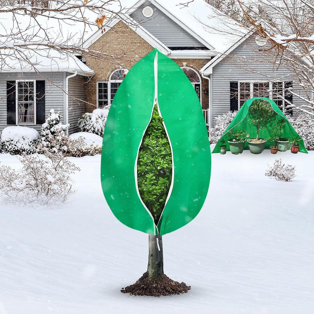 4 Pack Plant Covers Freeze Protection, 31.5" x 47.3" Large Frost Cloths Blankets with Zipper Drawstring, Shrub Jackets