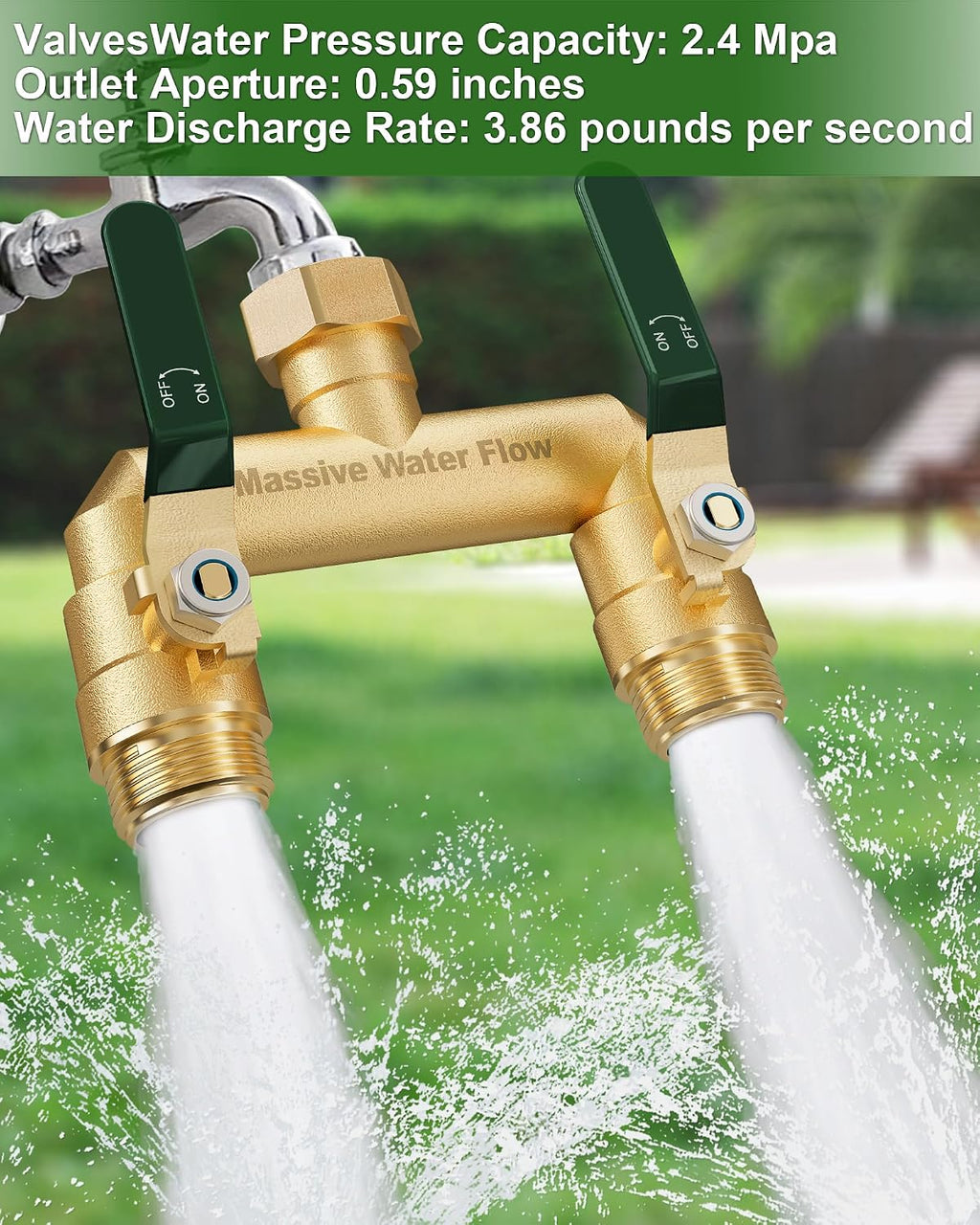 Hose Splitter 2 Way Heavy Duty, Full Flow Garden Hose Splitter with 2 Long Metal Handles, Brass Rust and Freeze