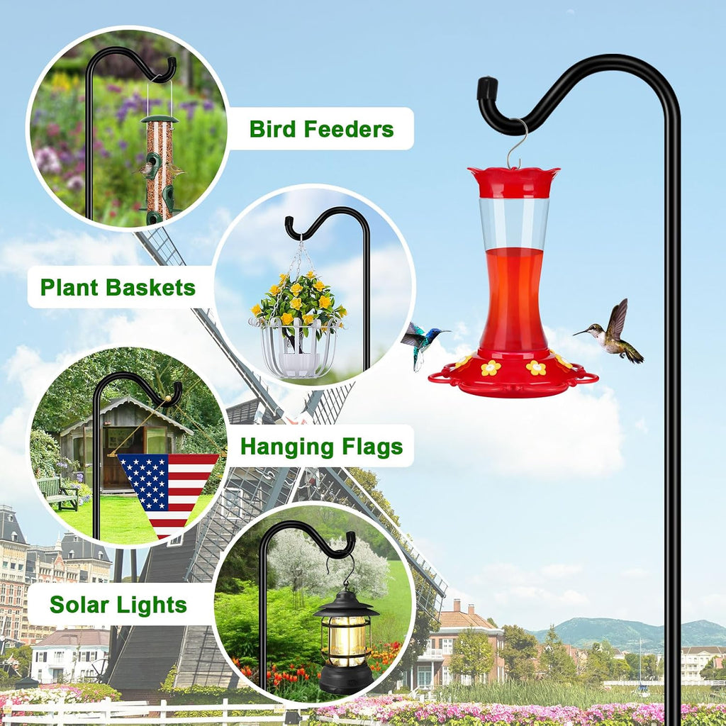 76'' Bird Feeder Pole, Heavy Duty Shepherds Hooks for Outdoor with 7-Prong Base, Adjustable Shepherds Hook for
