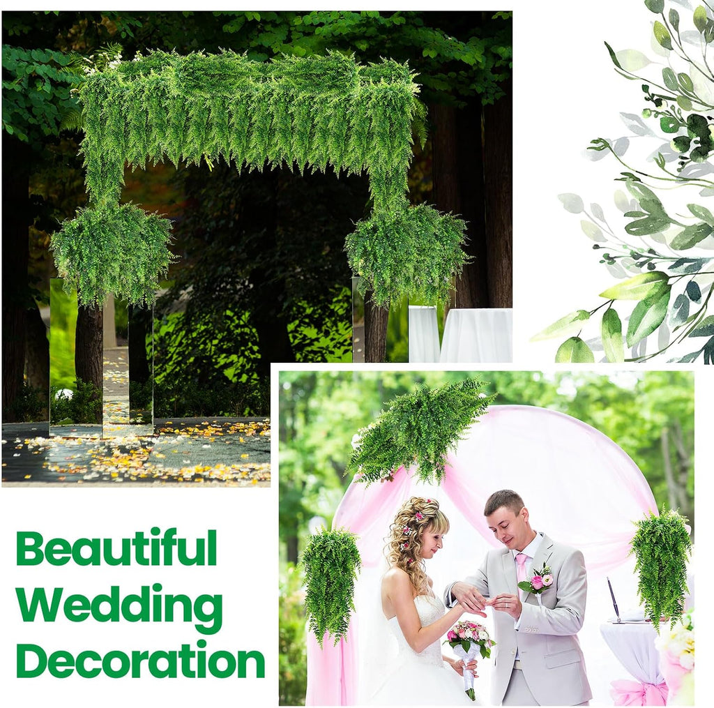 Geosar 64 Pcs Artificial Hanging Plants Boston Ferns 32 Inch Plastic | Fake Greenery for Wall Garden Wedding Garland