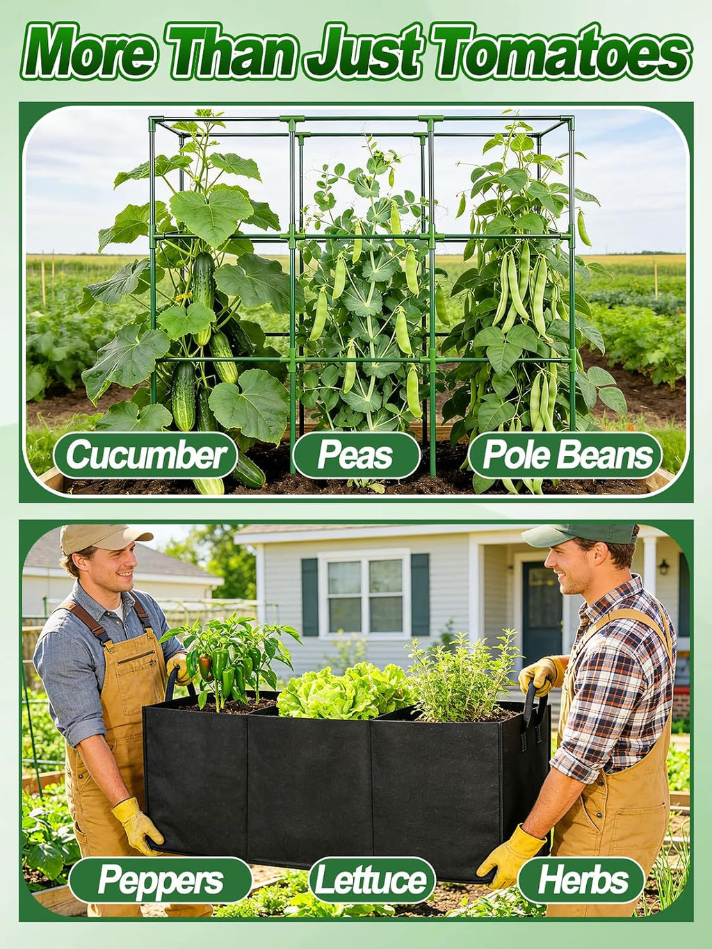 Tomato Cage with 3 Compartment 51 Gallon Grow Bag - 47" L × 15.7" W × 45" H Heavy Duty Square Tomato Planter Trellis