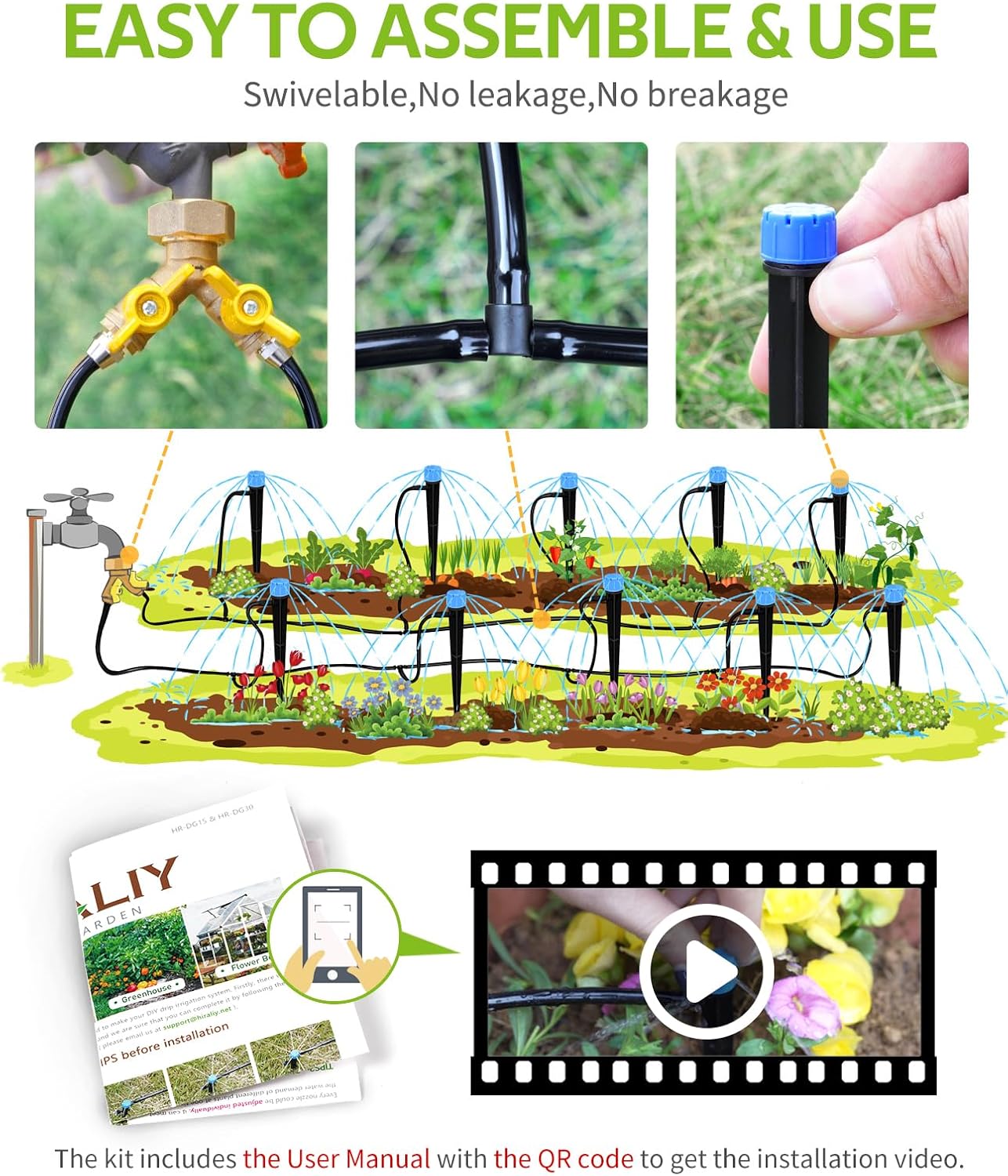 HIRALIY 100ft Drip Irrigation Kit Plant Watering System 8x5mm Blank Distribution Tubing DIY Automatic Irrigation