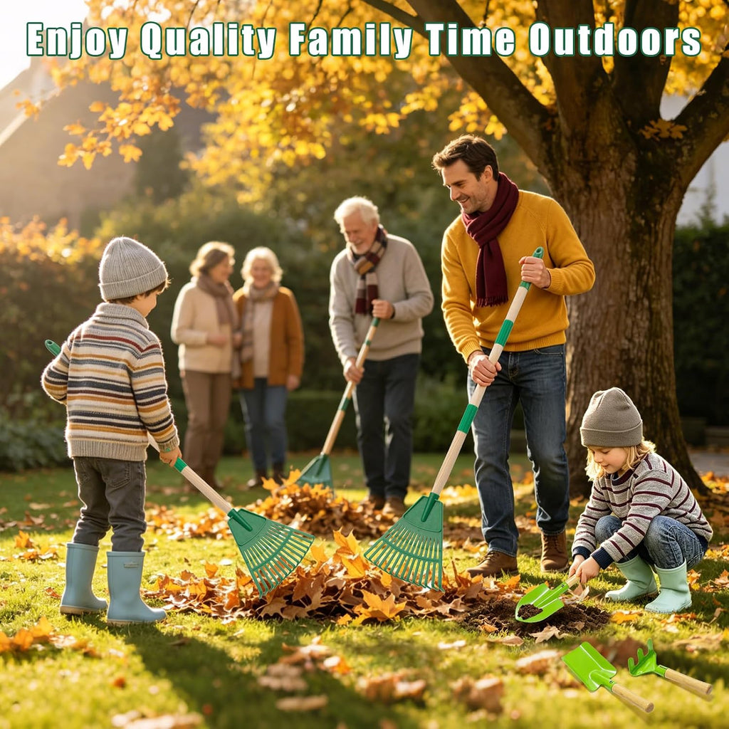 10Pcs Kids Adjustable Garden Leaf Rake Set, with Bag & 3 Hand Tools | 25-34"Adjustable Plastic Rake, Detachable