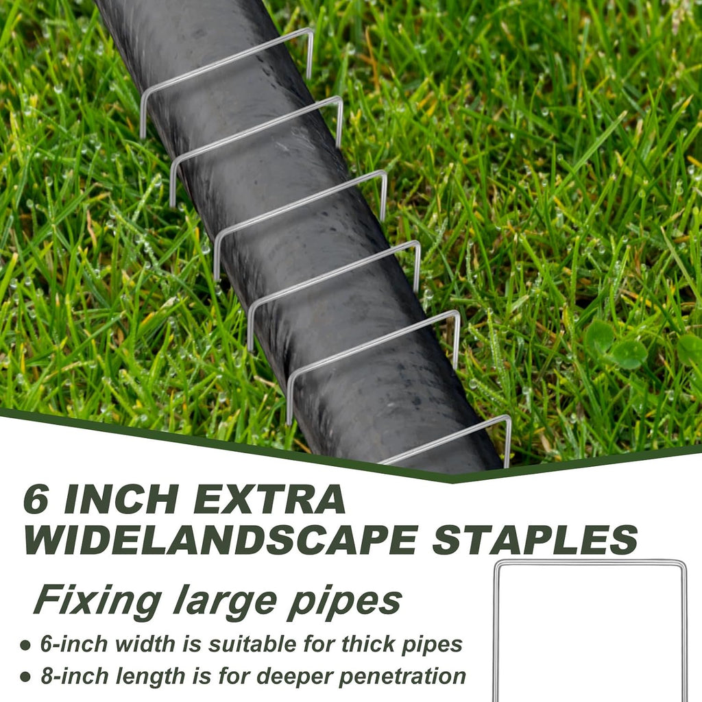 50 Pack Heavy Duty Wide Landscape Staples, 7 Gauge Galvanized Steel Turf Stakes Garden Stakes Bulk, U Type Anchor for