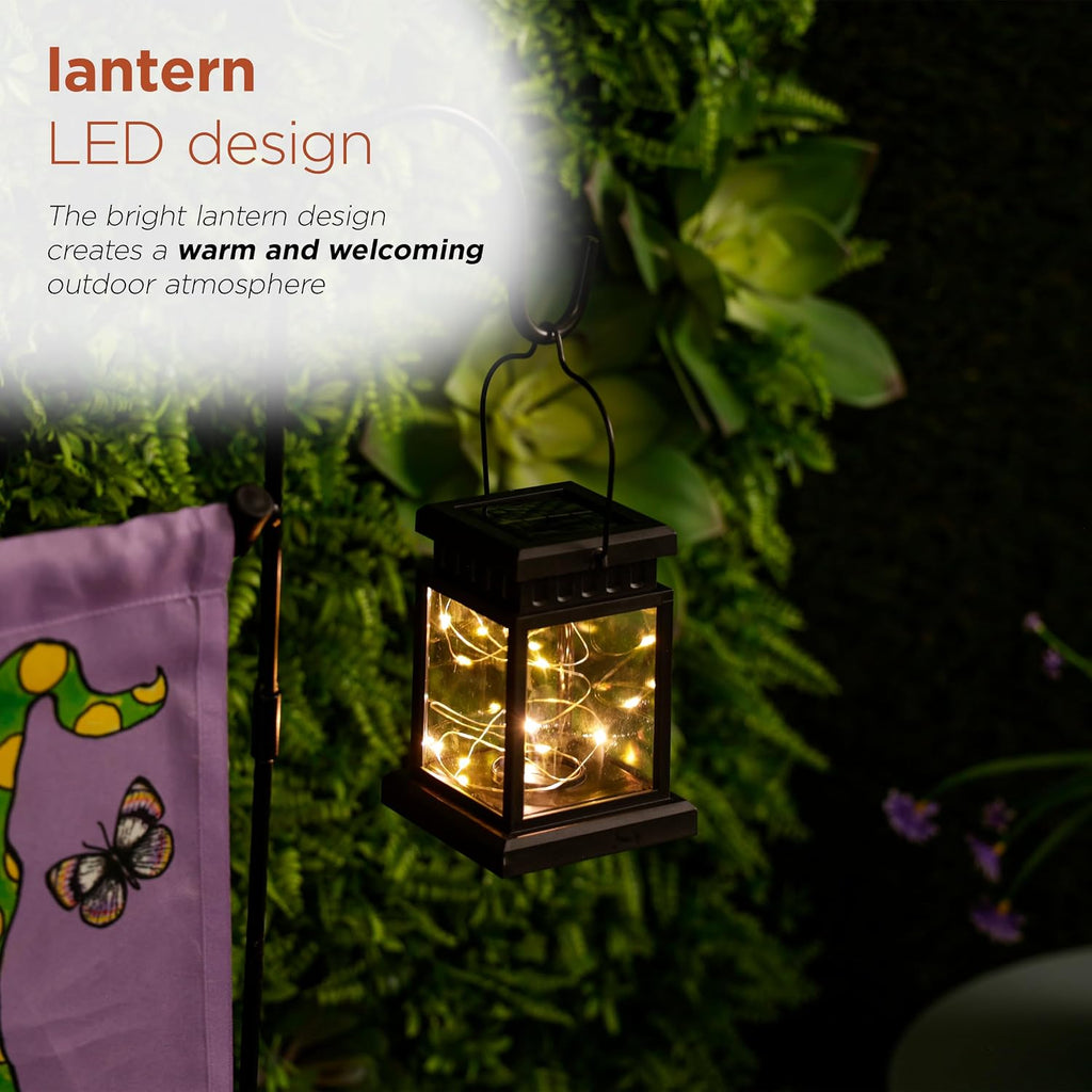 Alpine Corporation 3.4 Feet Tall Outdoor Metal Flag Holder Stake with Solar Powered Lantern and Warm White LED Lights