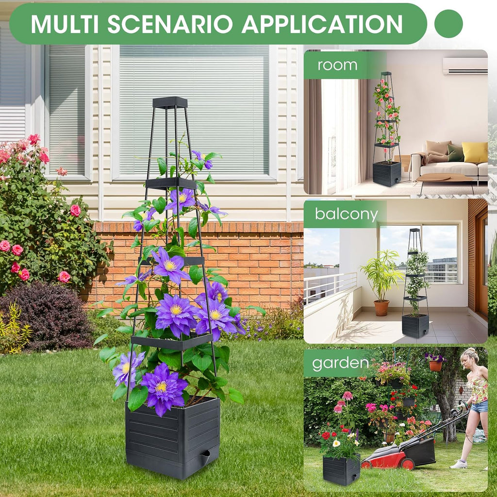 MQUPIN 2 Pack Tomato Planter with Trellis, 57" Self-Watering Raised Garden Bed Planter Box for Climbing Plants Vine