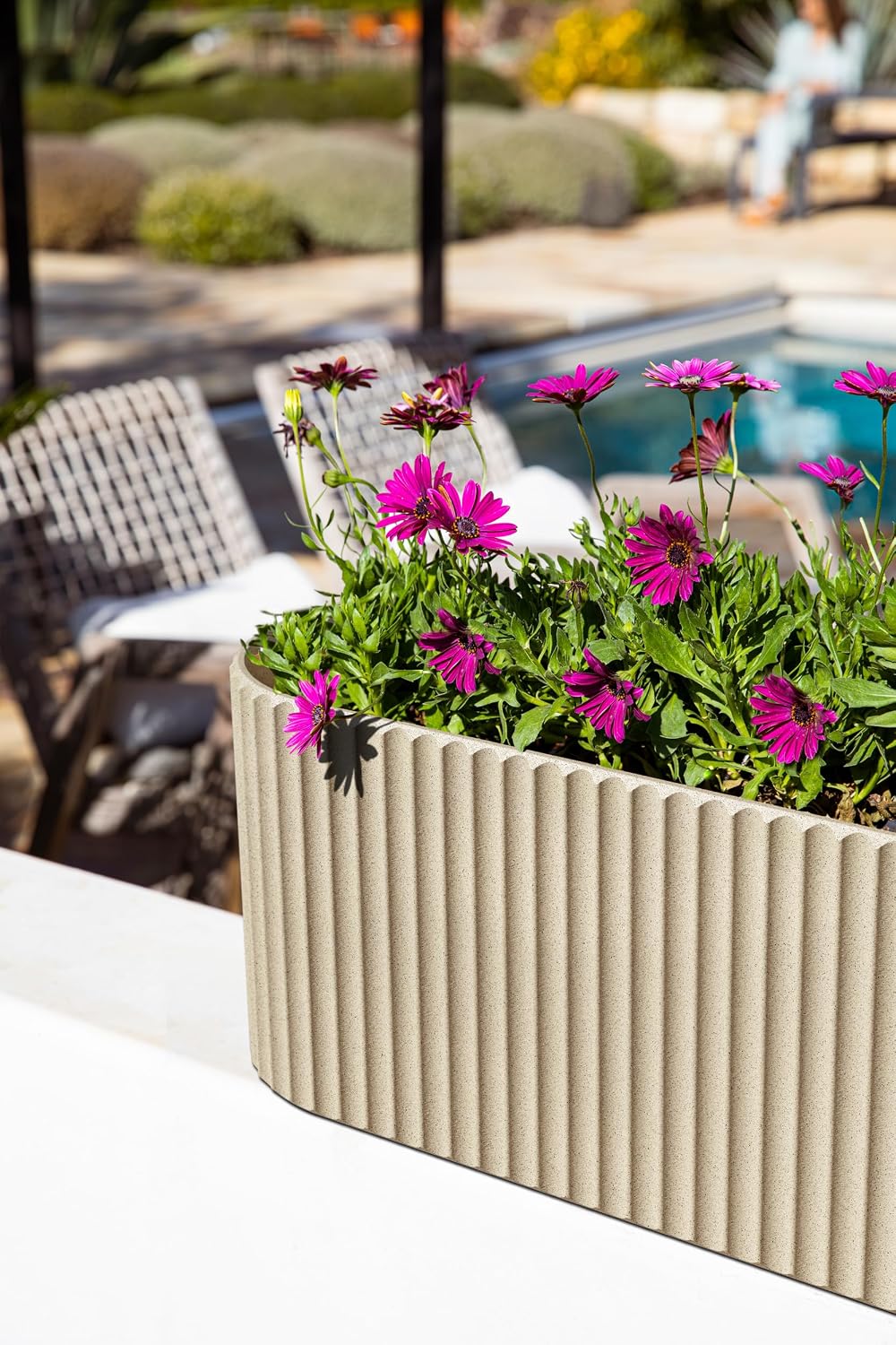 Veradek Demi Series Window Box Planter - Round Outdoor Planter | Made From a Durable Plastic-Stone Composite With