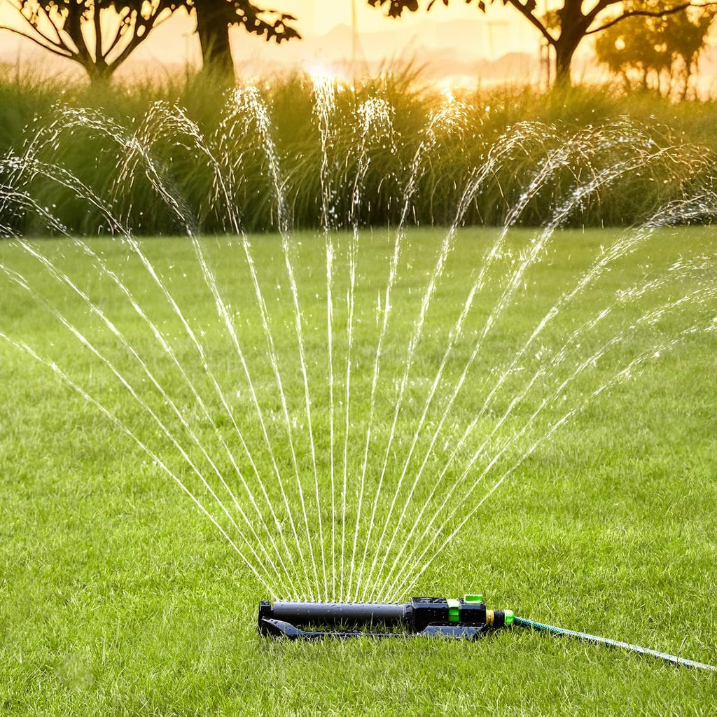 RESTMO Oscillating Sprinkler with Metal Base, Lawn Sprinklers for Yard | 18 Precision Nozzles, Adjustable Flow Control