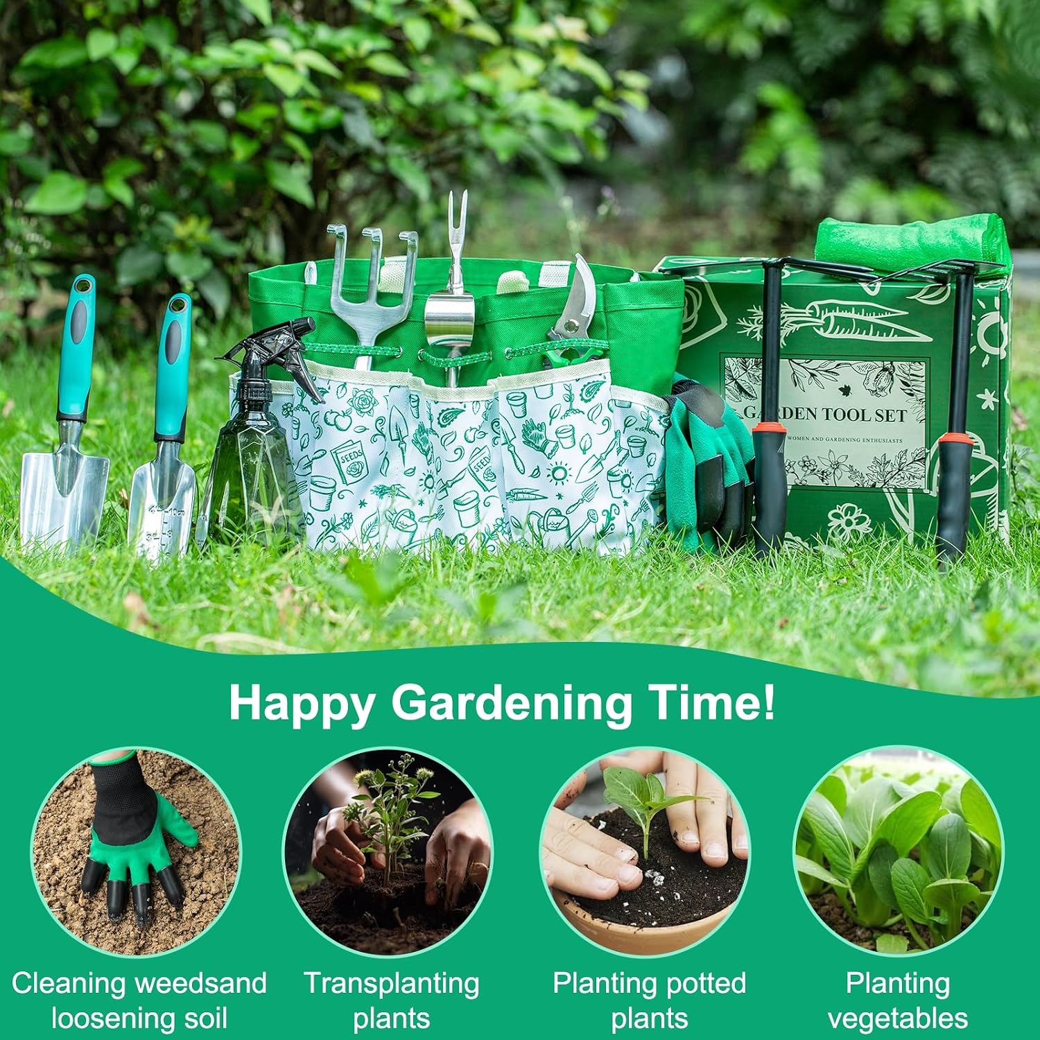 Garden Tool Set, 12-Piece Complete Stainless Steel Gardening Essentials, Heavy Duty Garden Tools with Large Storage