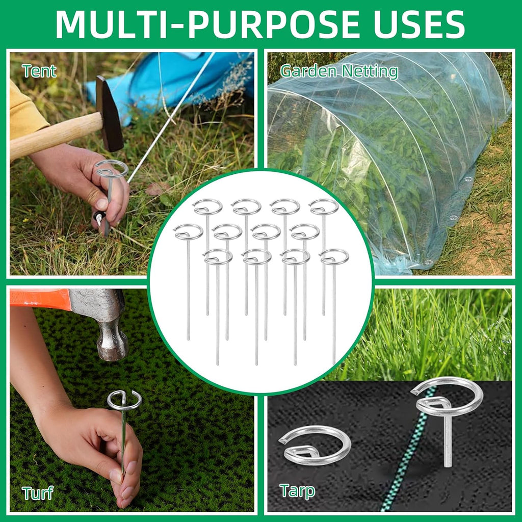 150 Pack 12 Inch Landscape Staples, Thickened 8 Gauge Circle Top Garden Stakes Heavy Duty Galvanized Landscape Fabric