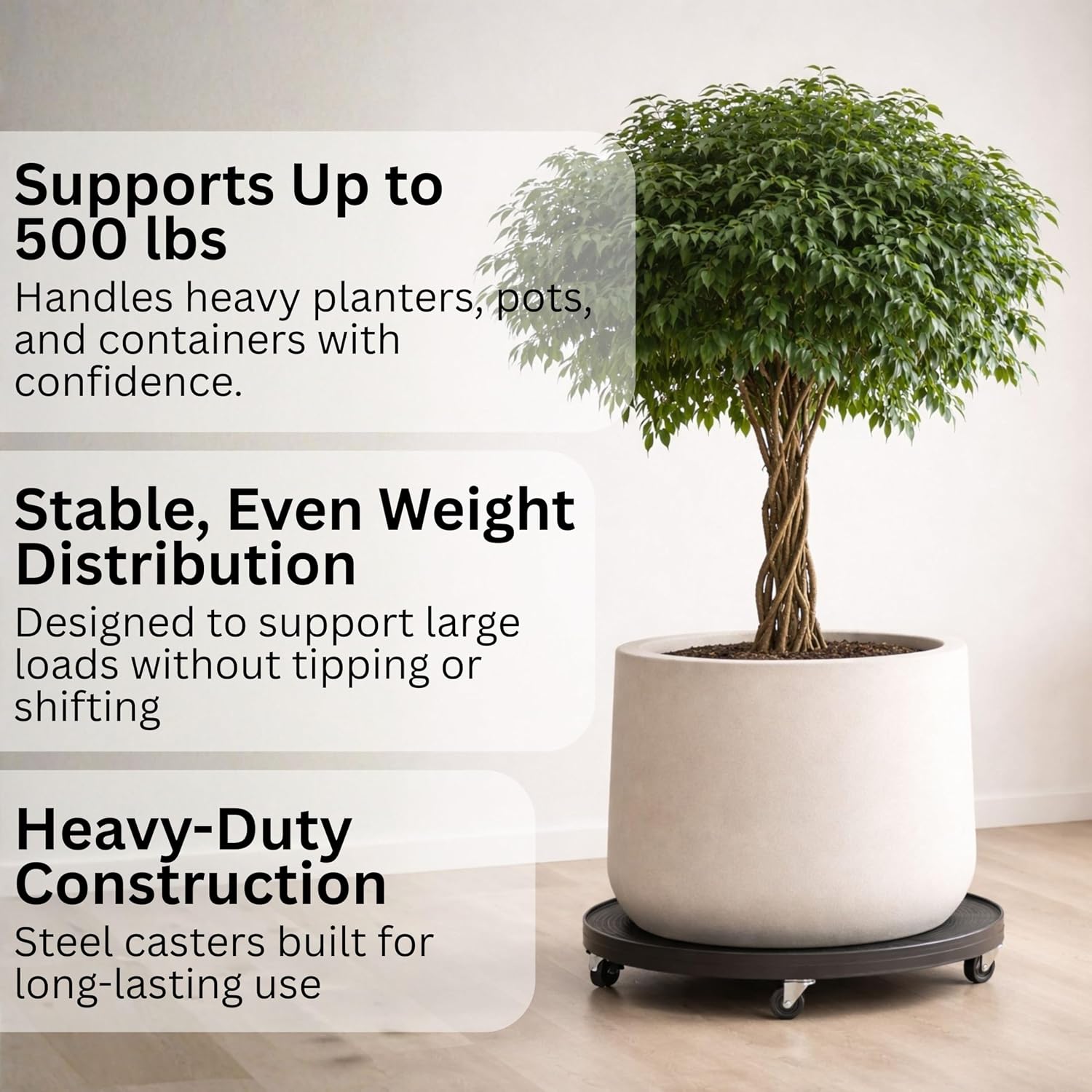 DeVaultEnterprises Devault 23.5 Inch Plant Dolly, Heavy Duty Rolling Plant Caddy with Wheels for Large Pots and