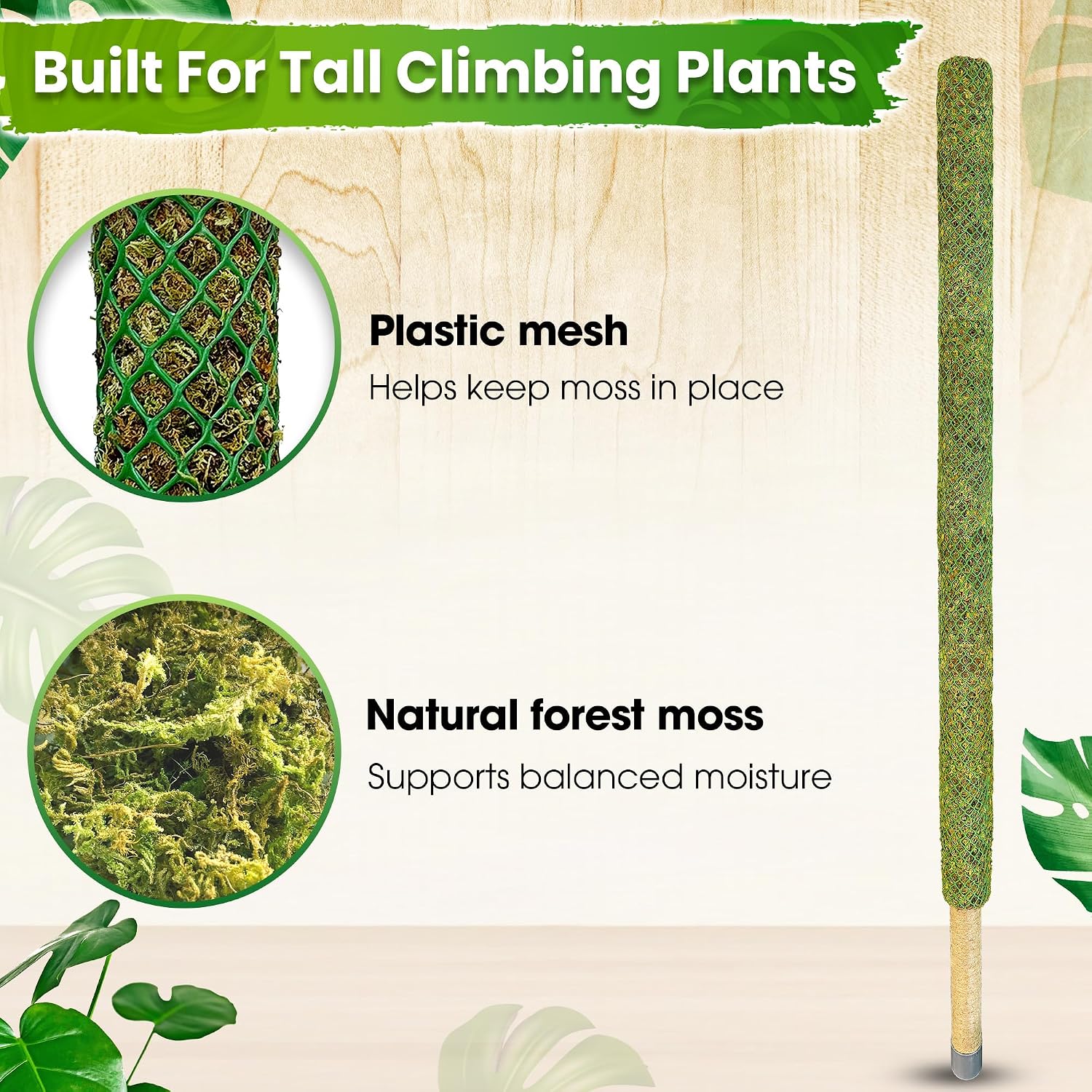 59" Large Green Mesh Moss Pole Monstera Plant Support, (1pc., 59'') | Rigid Stakes for Indoor Plants with Real Forest