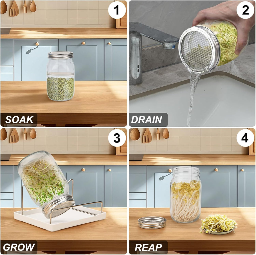  [Large Size] 68oz Sprouting Kit, 2 Sprouting Jar Kits, Wide Mouth Jars with Stainless Steel Screen Sprout Lid, 2000ml