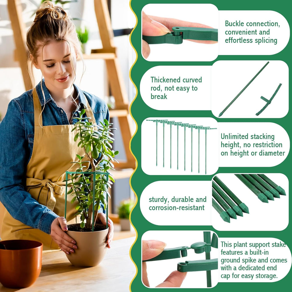 100 Pcs Plant Support Stake 5.9" W X 9.8" H Half Round Plant Cage Stackable Garden Flower Support for Indoor Outdoor