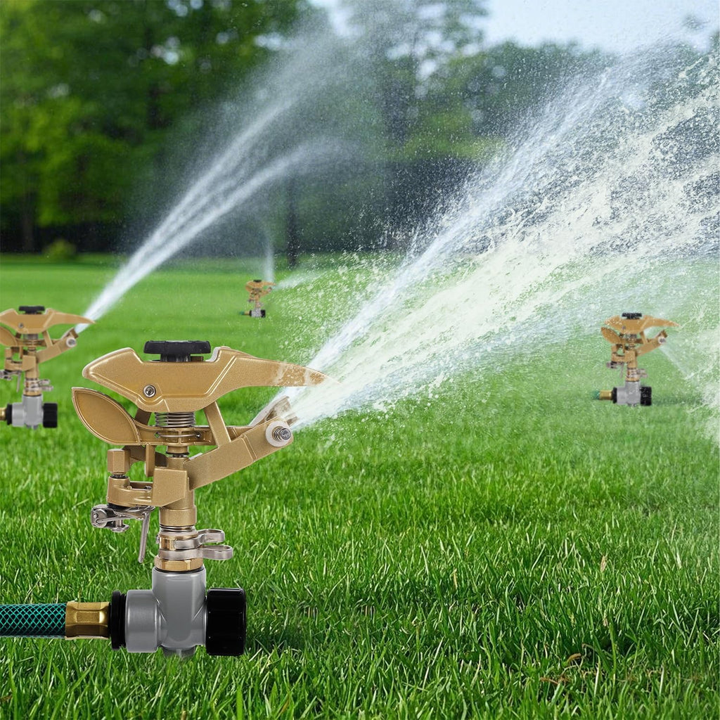 Biswing 2 Pack Impact Sprinklers on Metal Step Spike, Heavy Duty Zinc Alloy Lawn Sprinkler Head on Spike Base