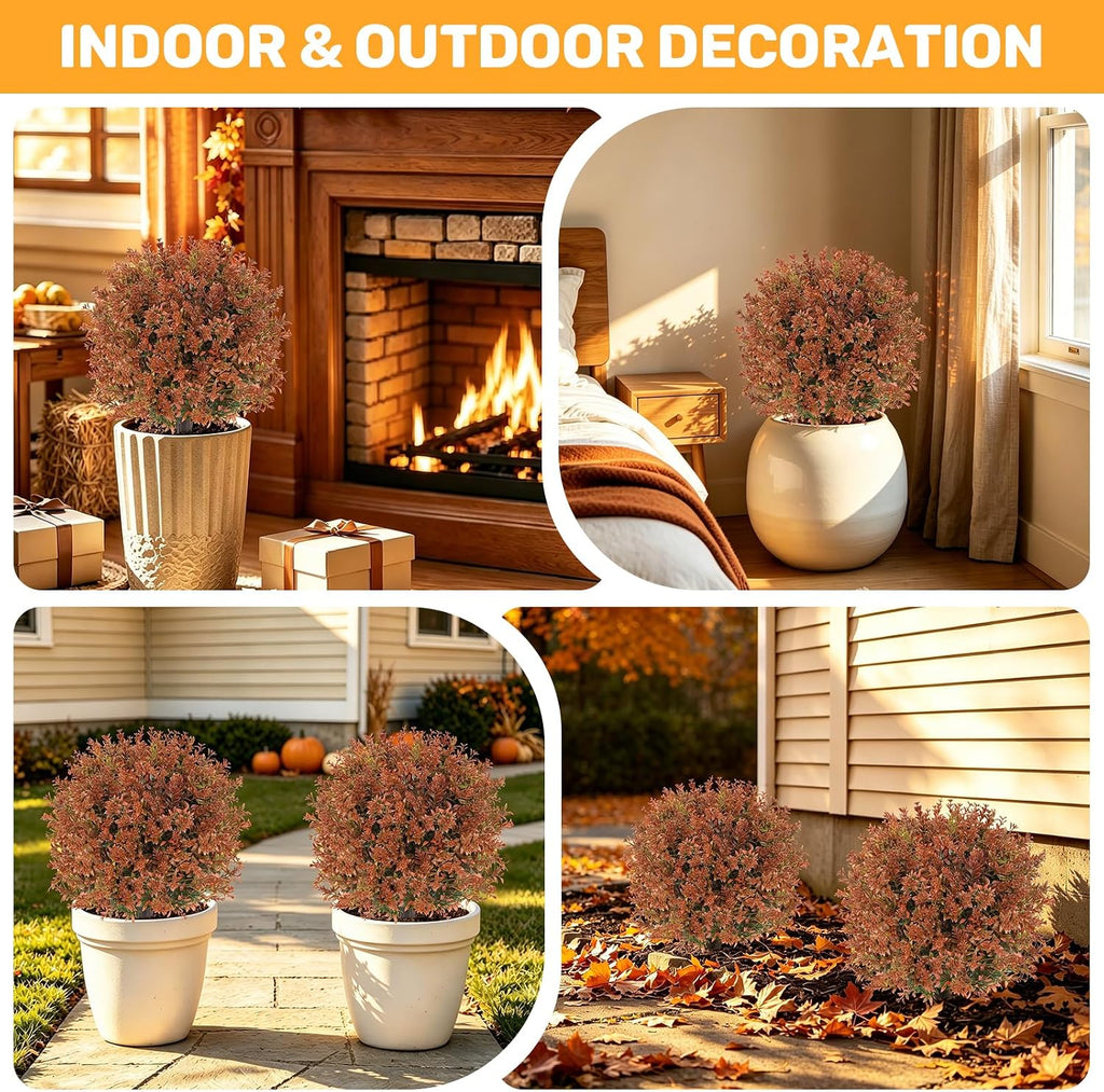 2Pack Artificial Fall Lavender Topiary Ball Trees,UV Resistant | Fake Bushes Shrubs with Ground Spike, Autumn Faux