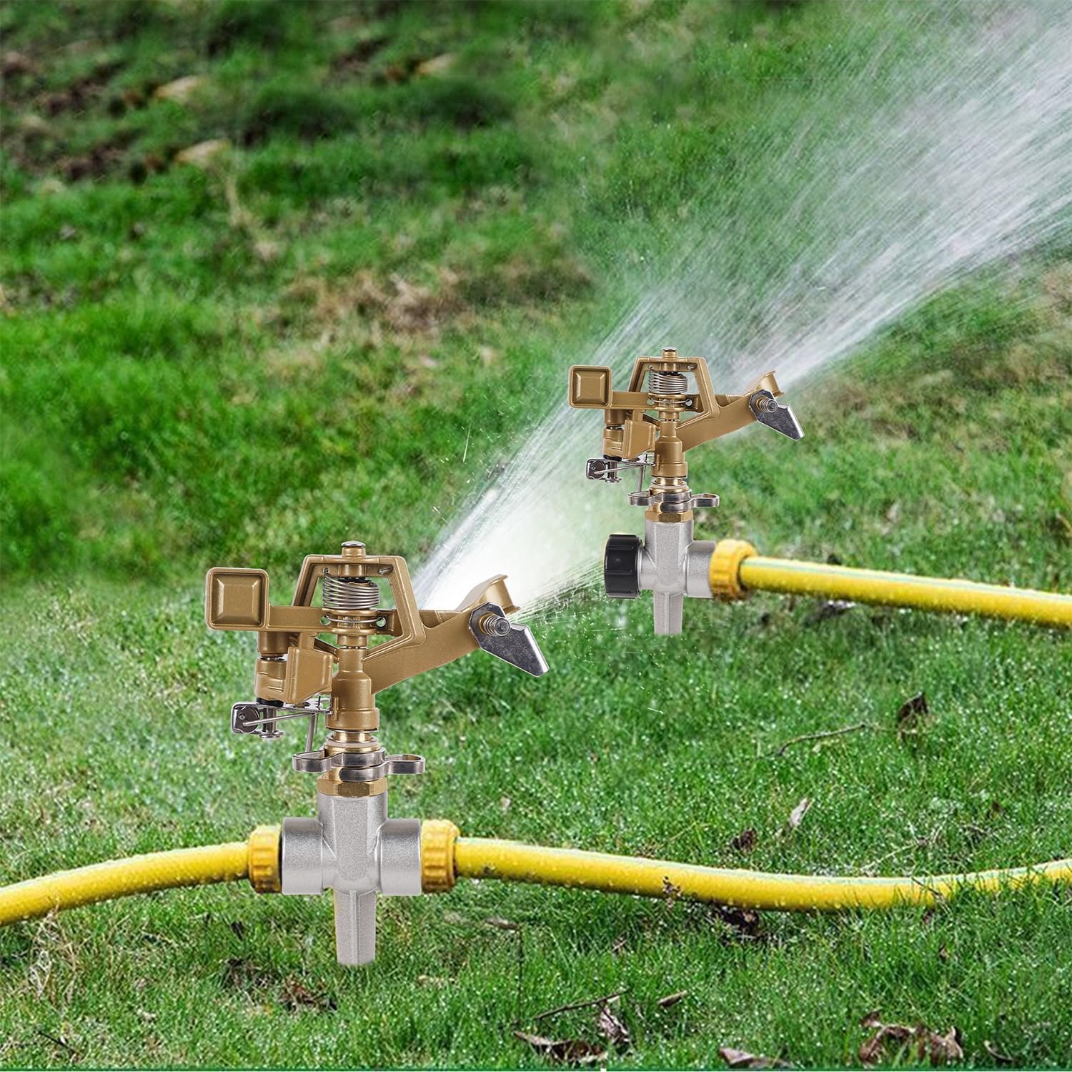 Biswing 1/2 Inch Impact Sprinkler 2 Pack, Heavy Duty Zinc Alloy Lawn Sprinkler Head with Nozzle, Adjustable 20-360
