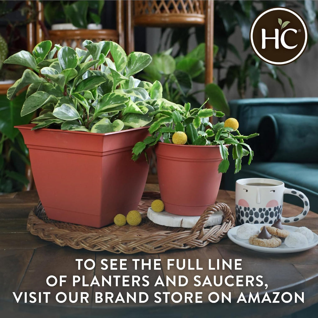 The HC Companies Eclipse Round Planter with Saucer - Outdoor & Indoor Plant Pot with Drainage Holes - Lightweight