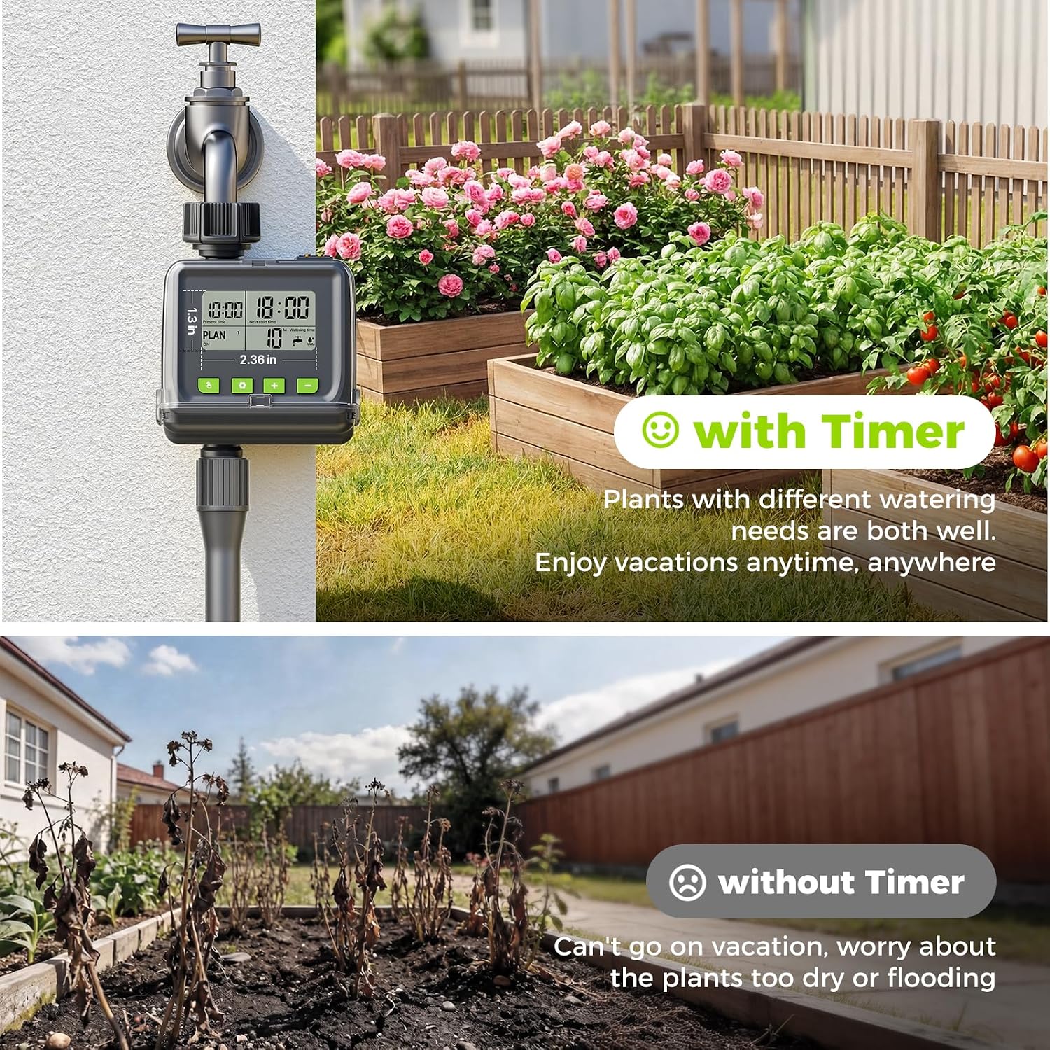 Sprinkler Timer for Garden Hose, Programmable Watering Timer with Rain Delay, Outdoor Automatic& Manual Irrigation
