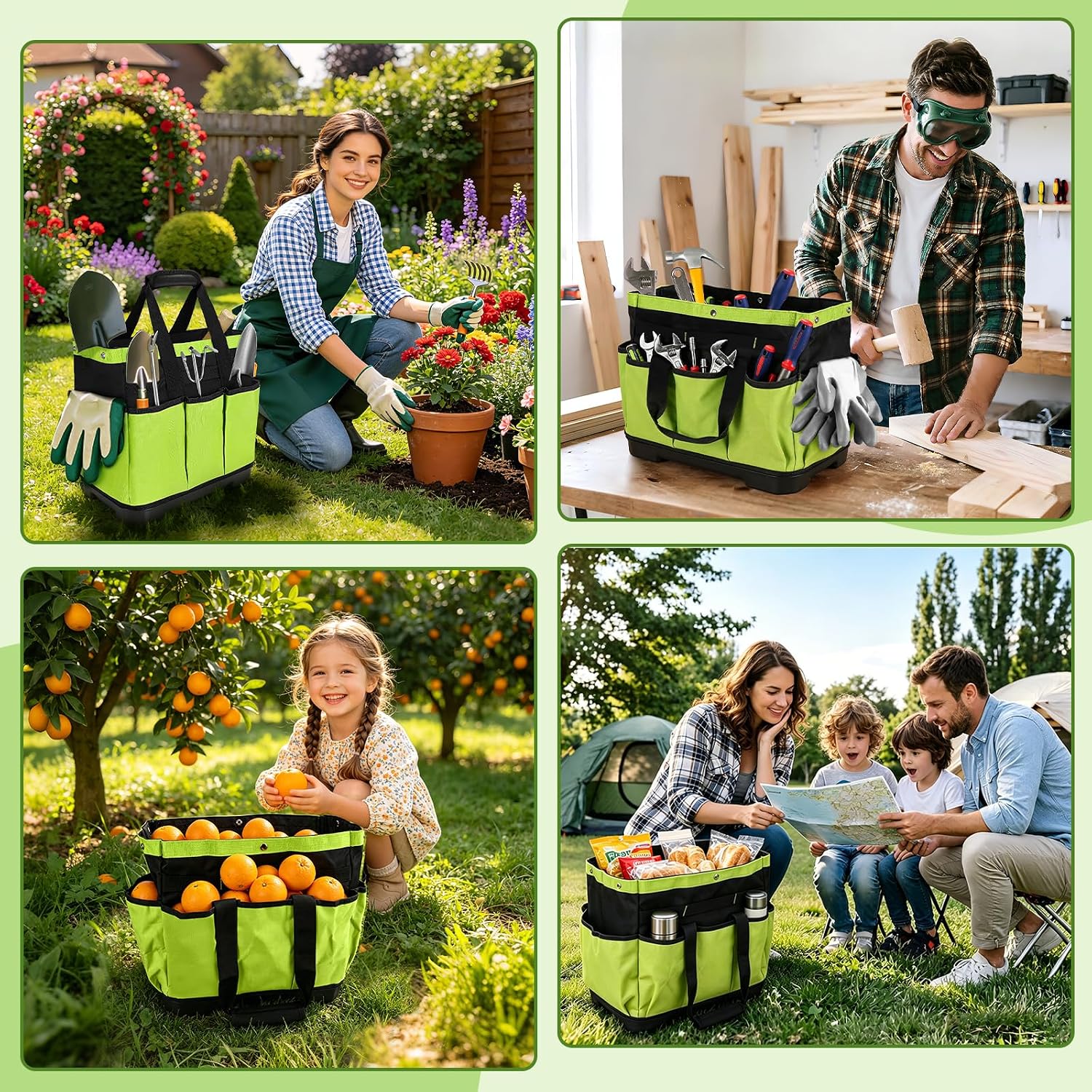 Garden Tool Bag with Waterproof Plastic Base, Heavy-Duty Oxford Garden Tote | Garden Tote Caddy Featuring 8 Pockets
